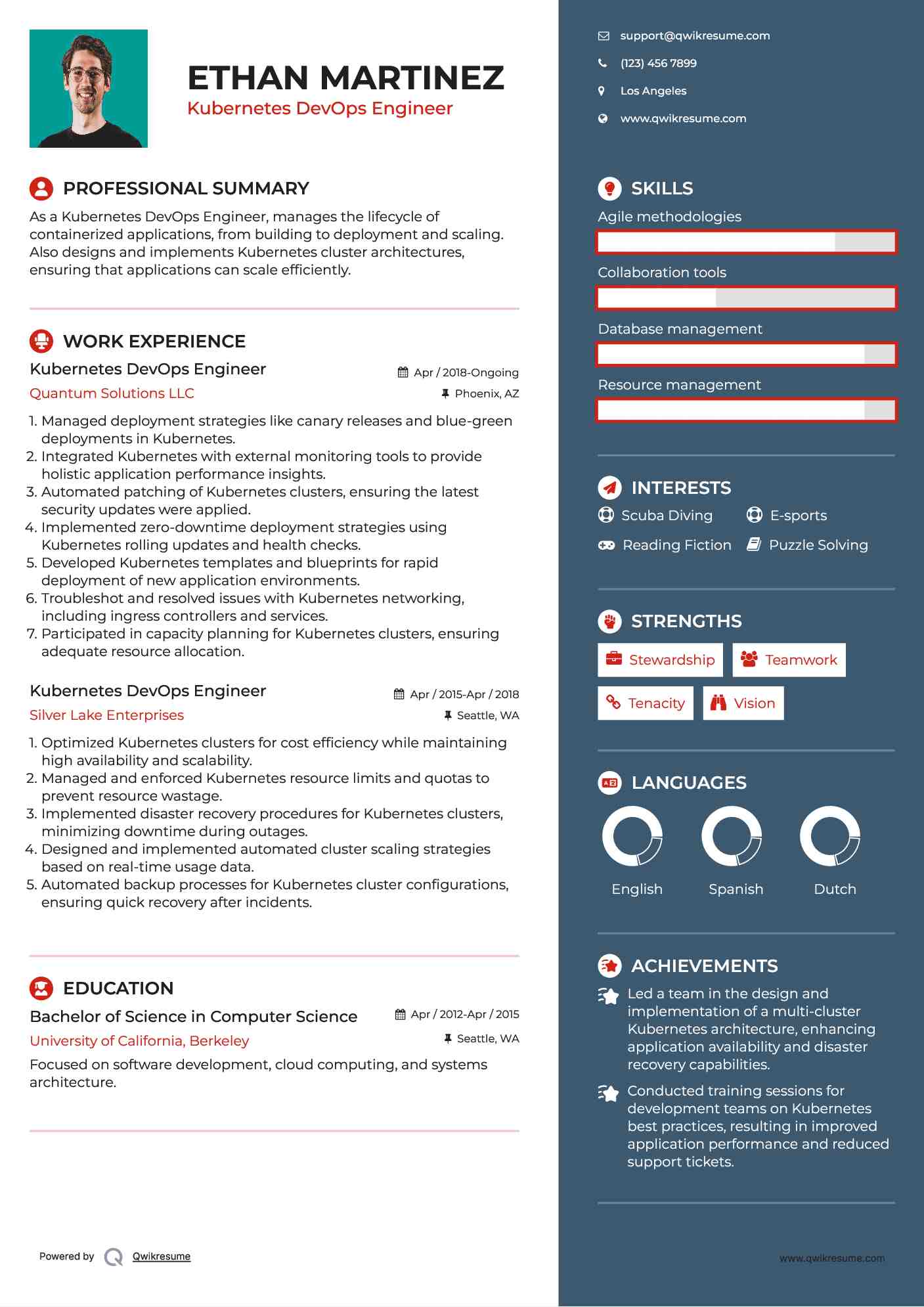 Kubernetes DevOps Engineer Resume Model
