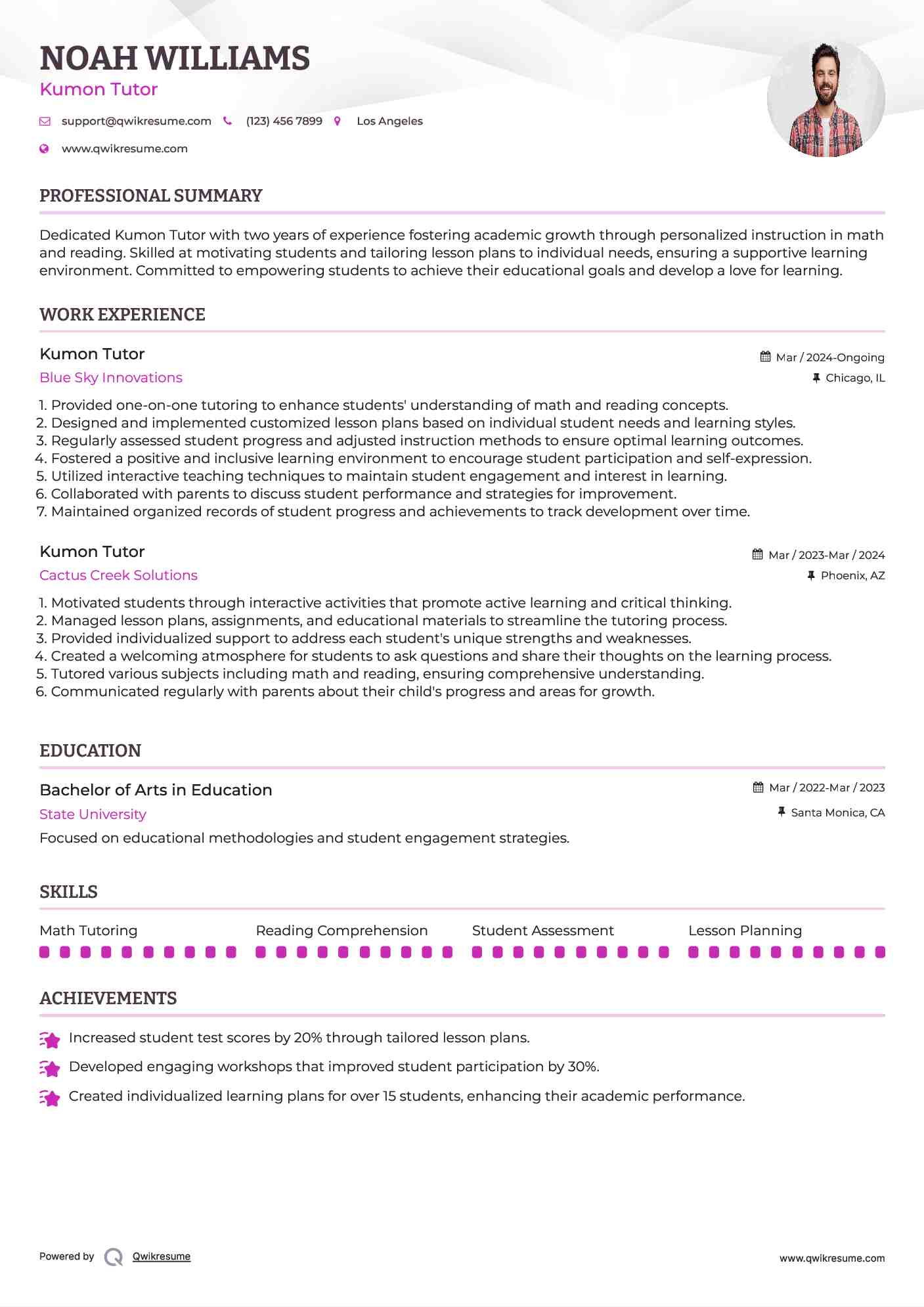 Kumon Tutor Resume Template