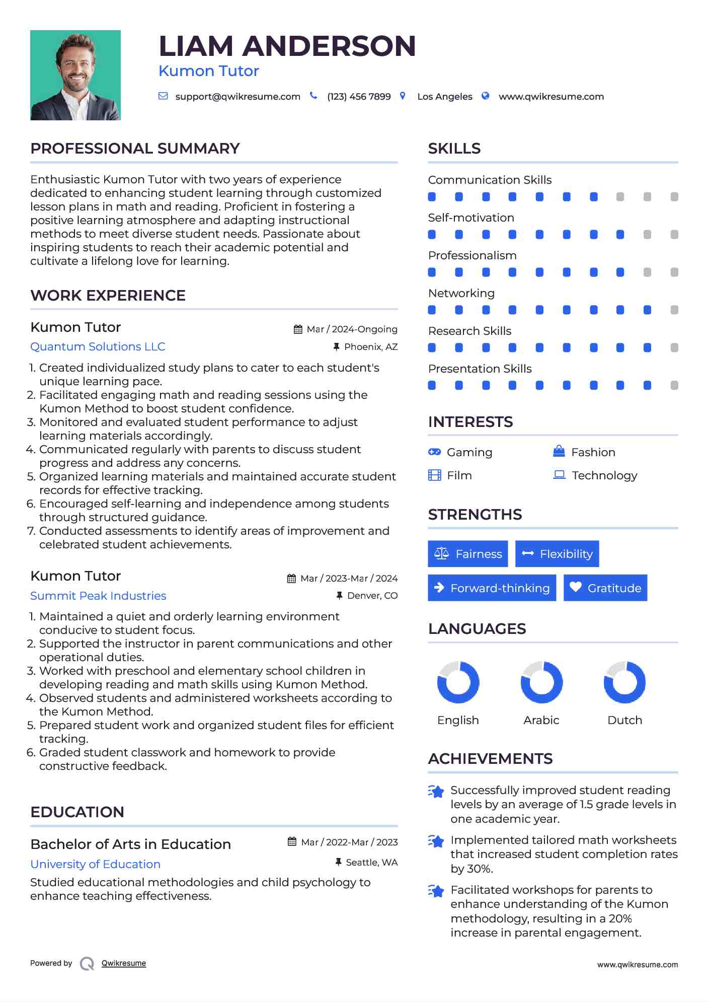 Kumon Tutor Resume Sample