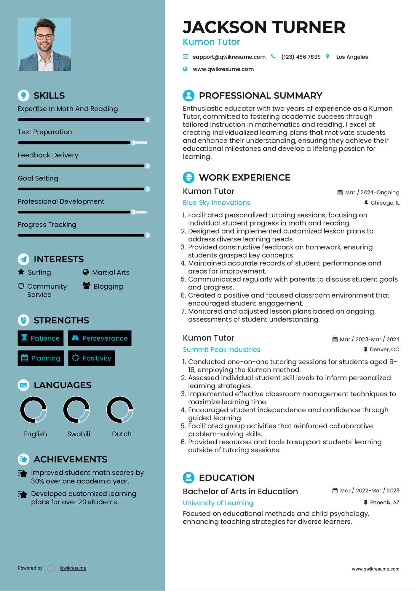 Kumon Tutor Resume Template