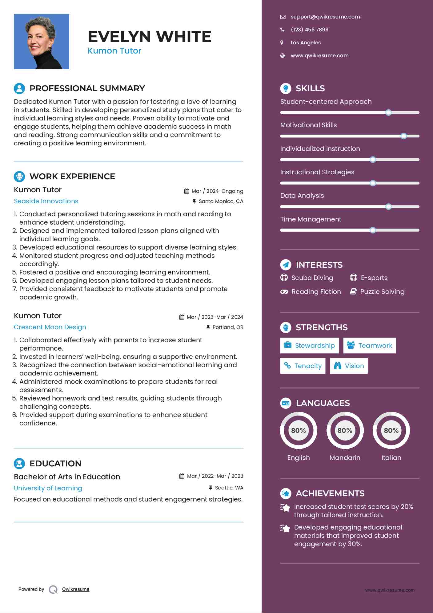 Kumon Tutor Resume Example