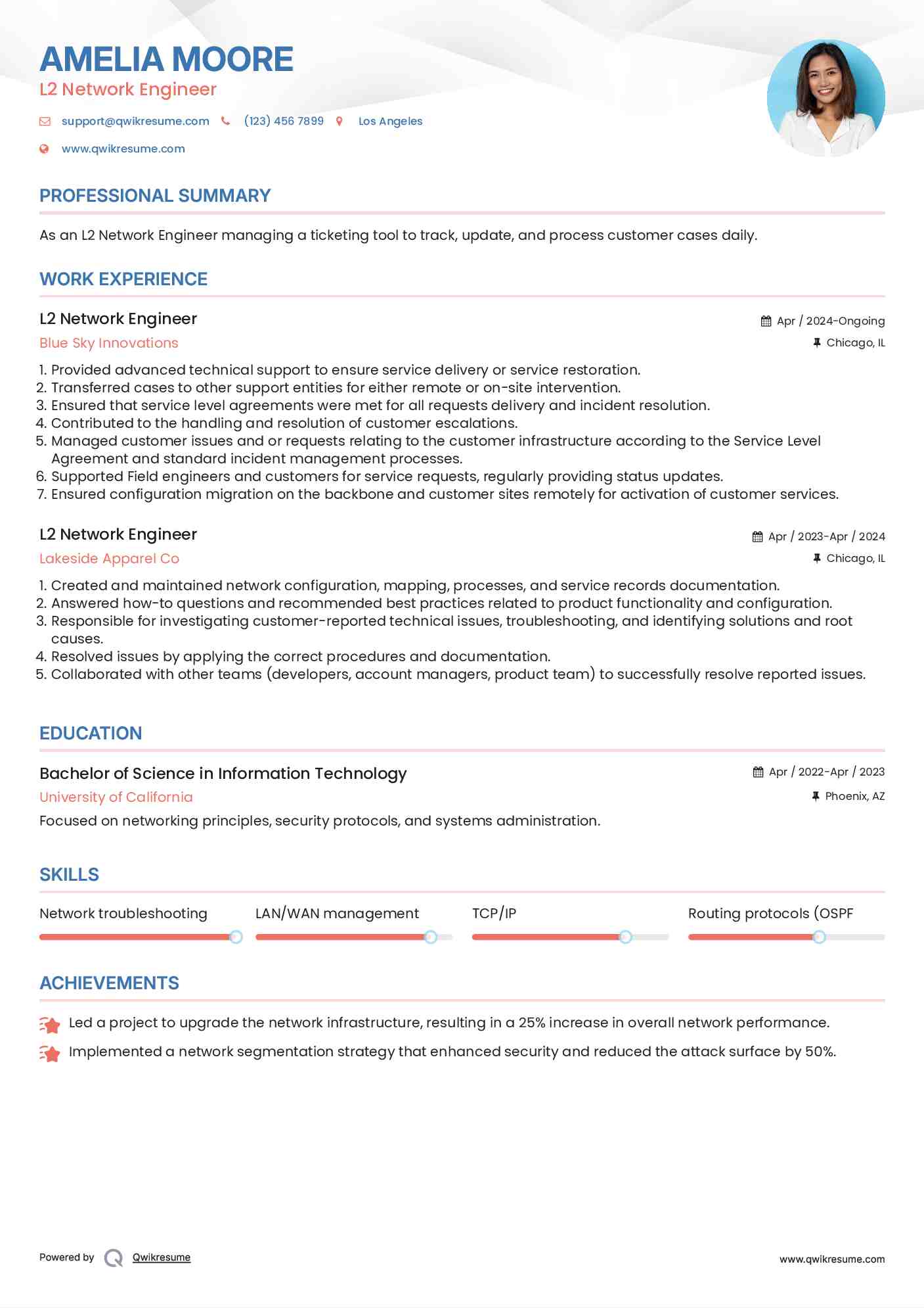 L2 Network Engineer Resume Example