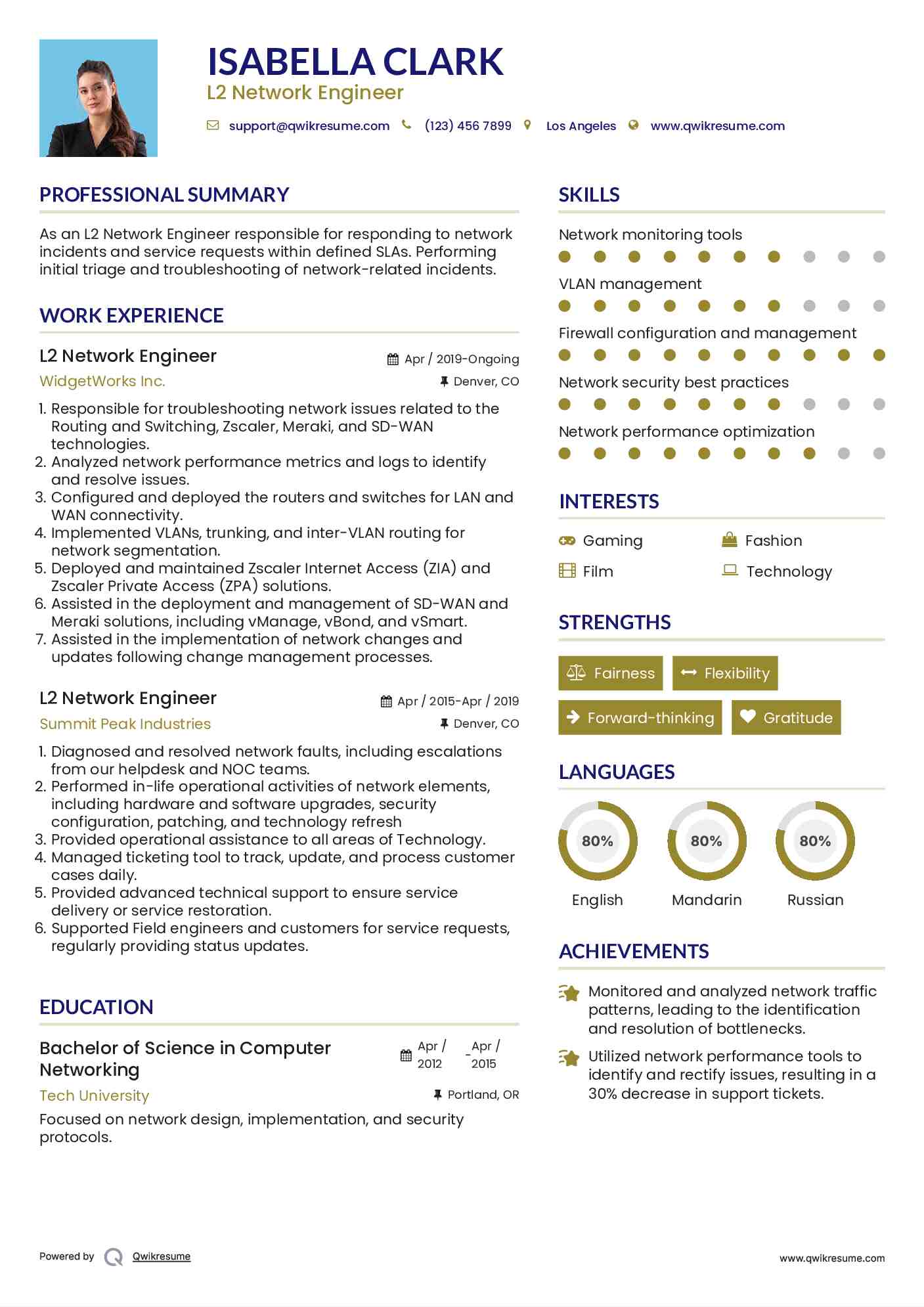 L2 Network Engineer Resume Template