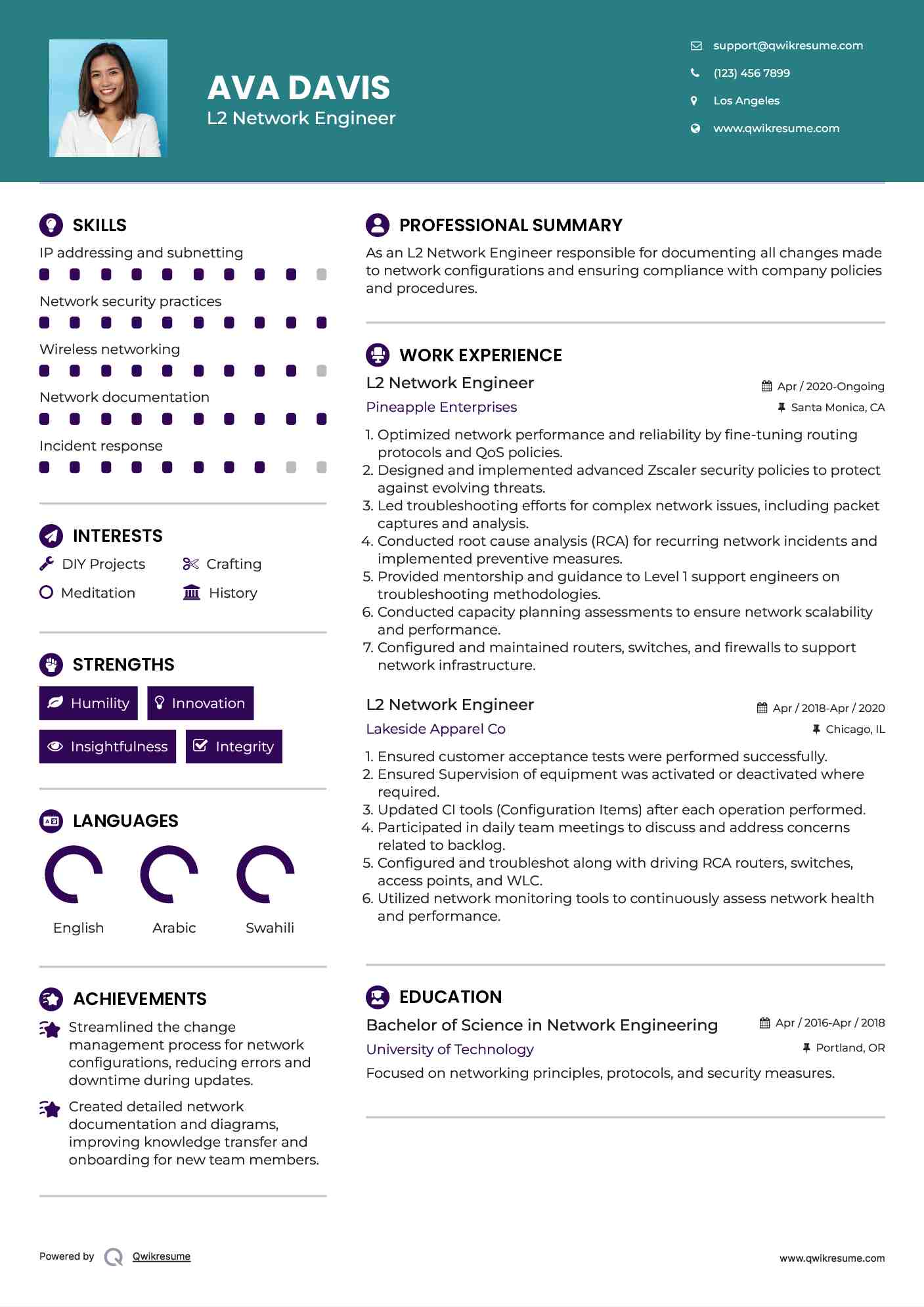 L2 Network Engineer Resume Sample