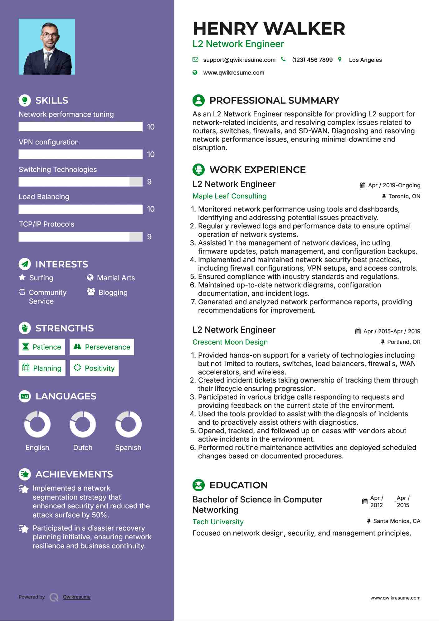 L2 Network Engineer Resume Example