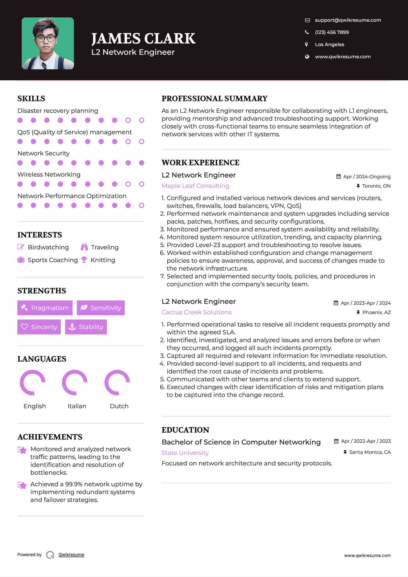 L2 Network Engineer Resume Template