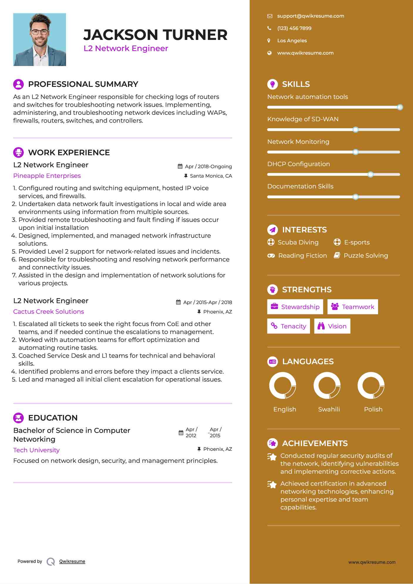 L2 Network Engineer Resume Format