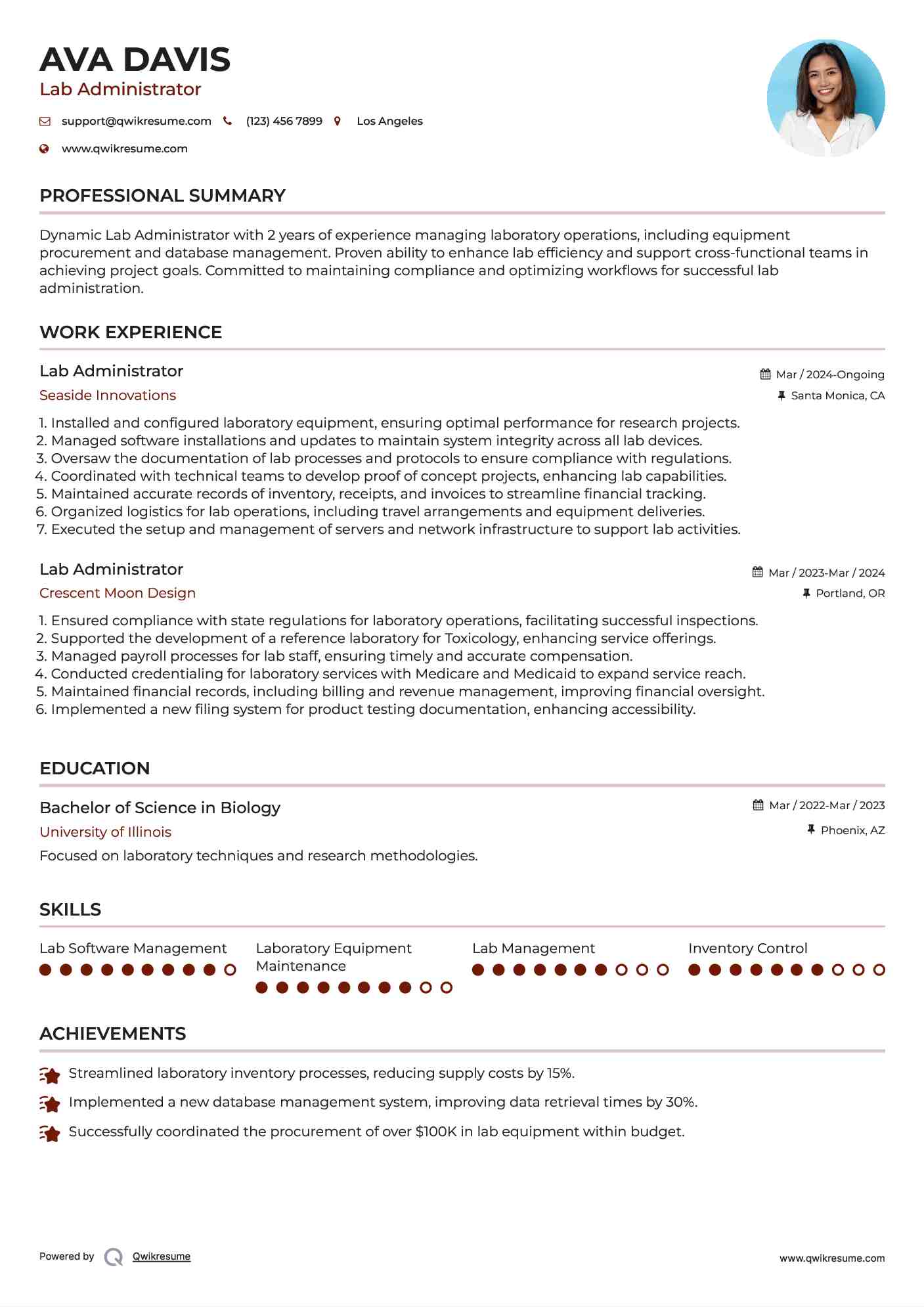 Lab Administrator Resume Samples QwikResume