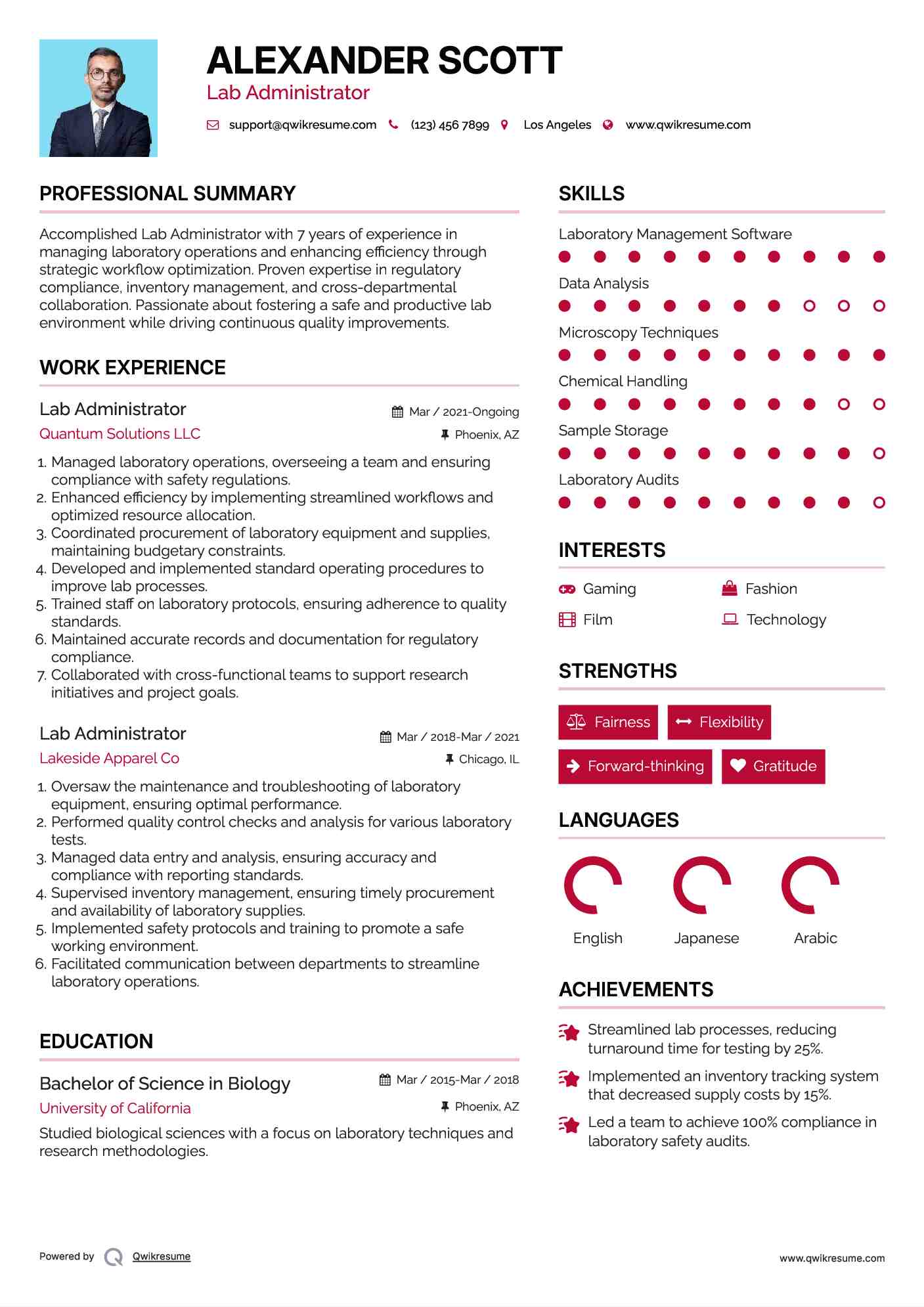 Lab Administrator Resume Samples QwikResume