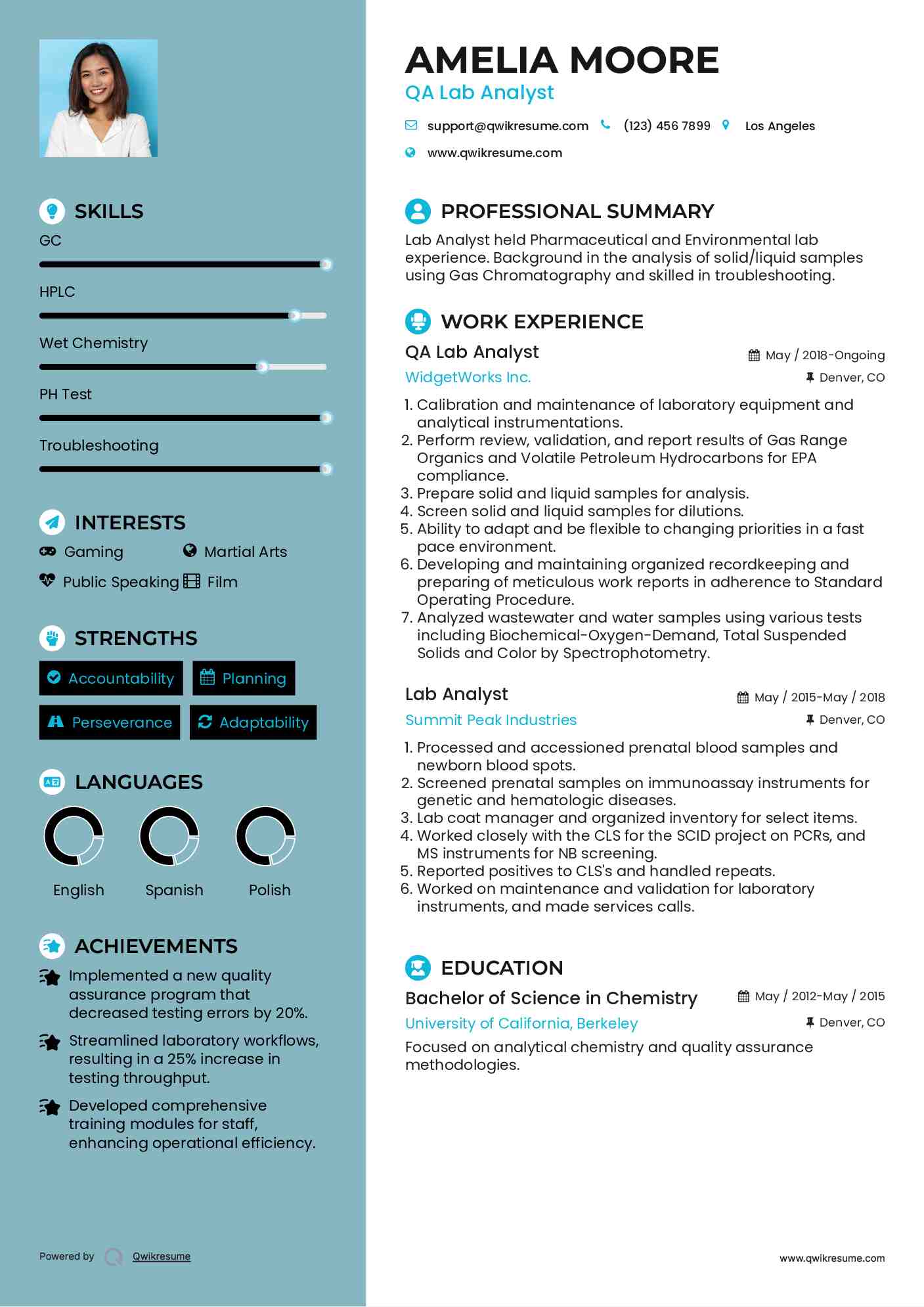 Lab Analyst Resume Samples | QwikResume