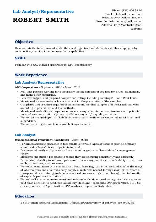 Lab Analyst Resume Samples QwikResume