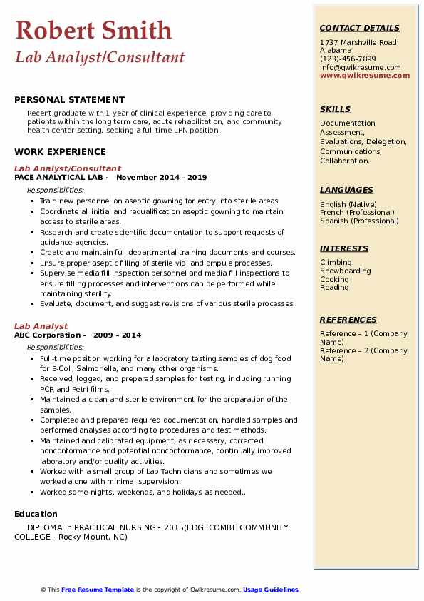 Lab Analyst Resume Samples QwikResume