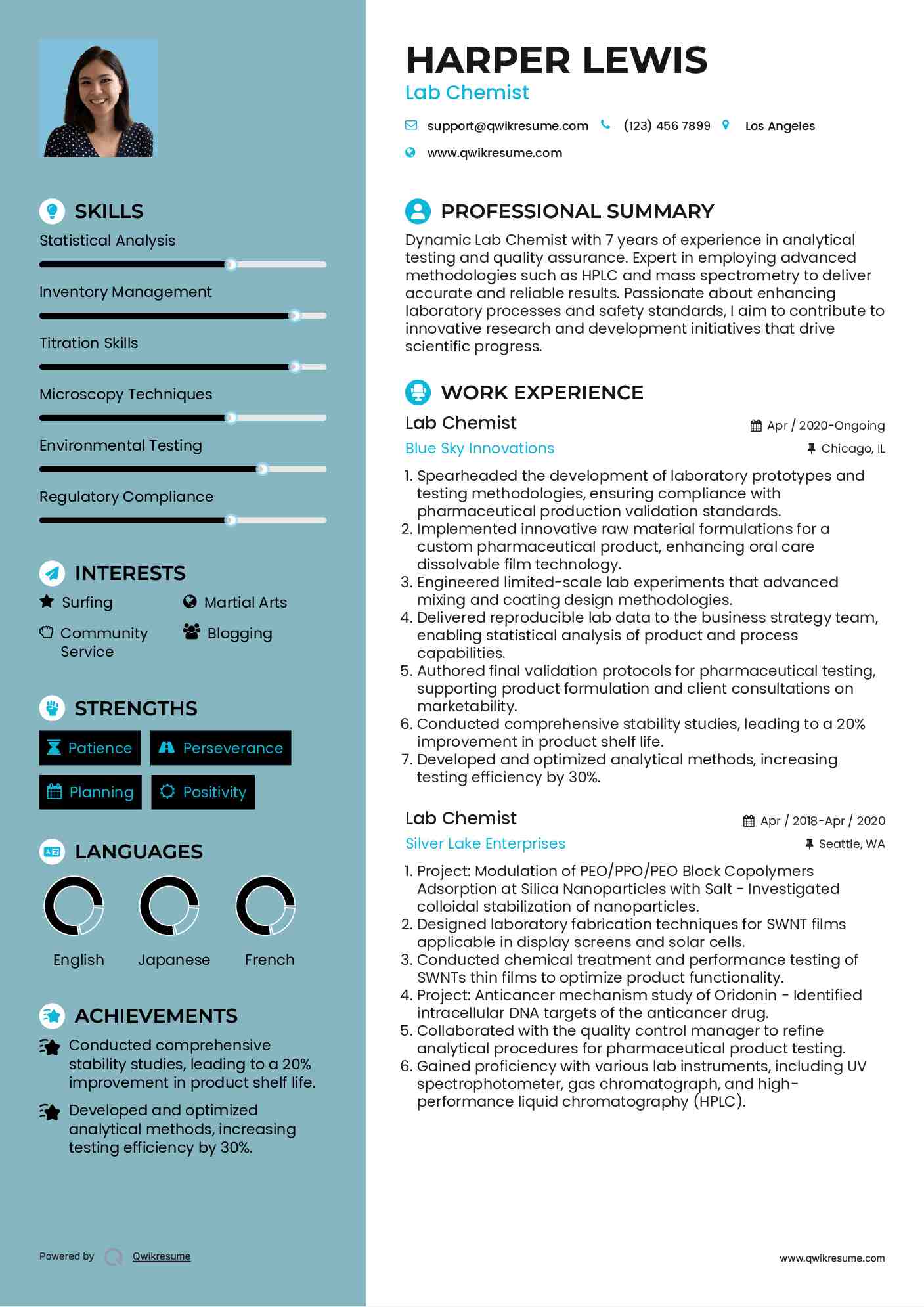 Lab Chemist Resume Model