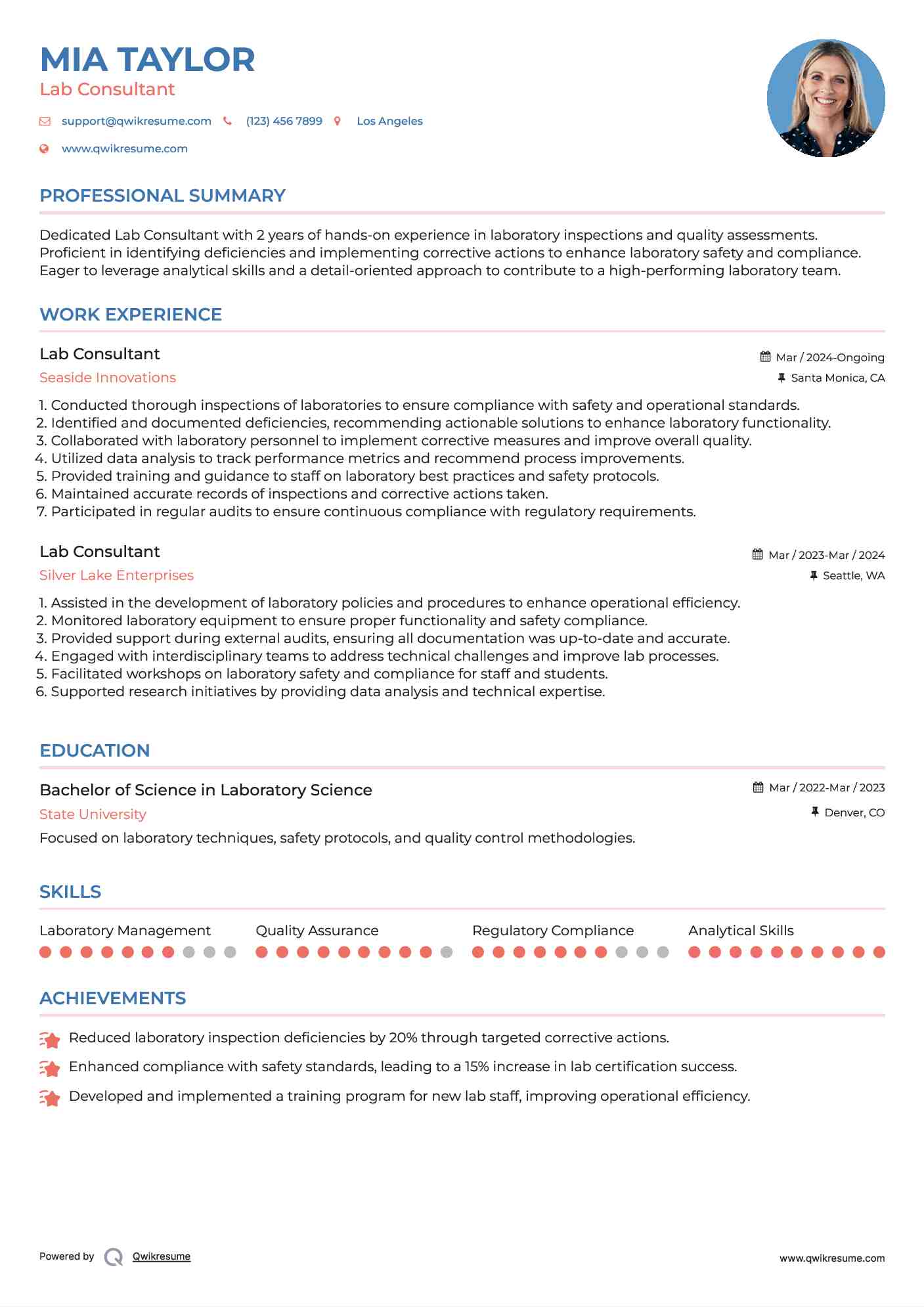 Lab Consultant Resume Model