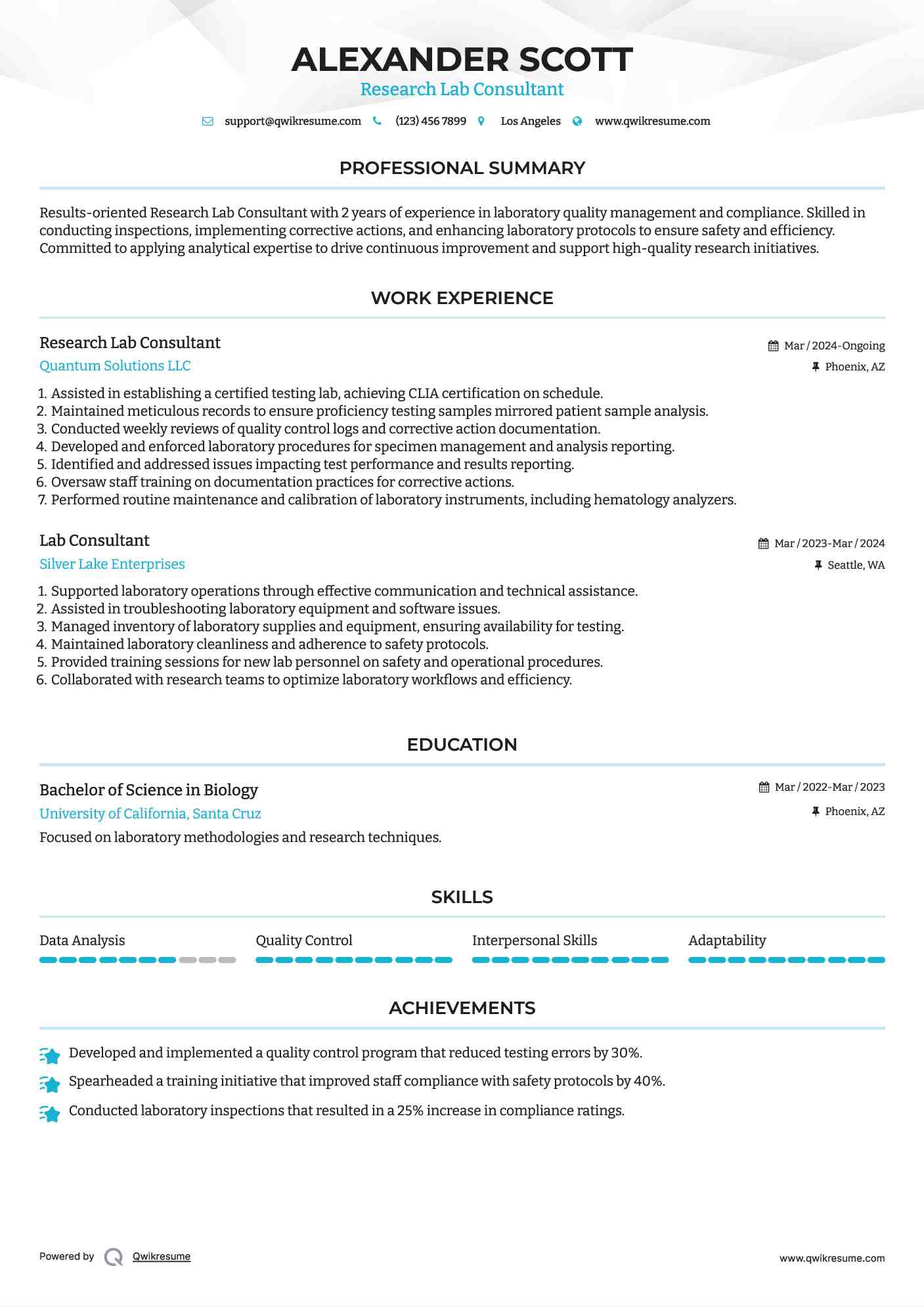 Research Lab Consultant Resume Example