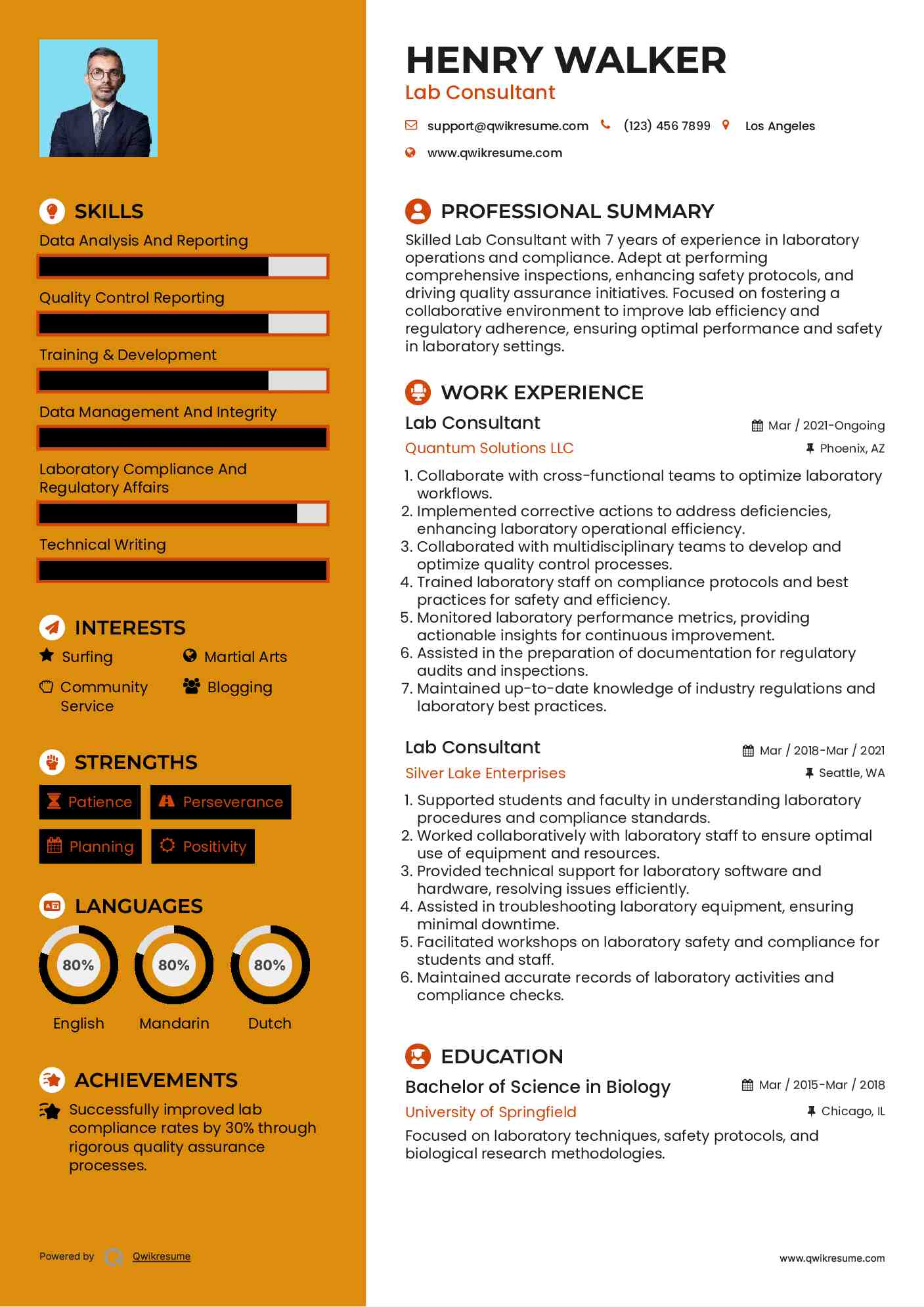 Lab Consultant Resume Template
