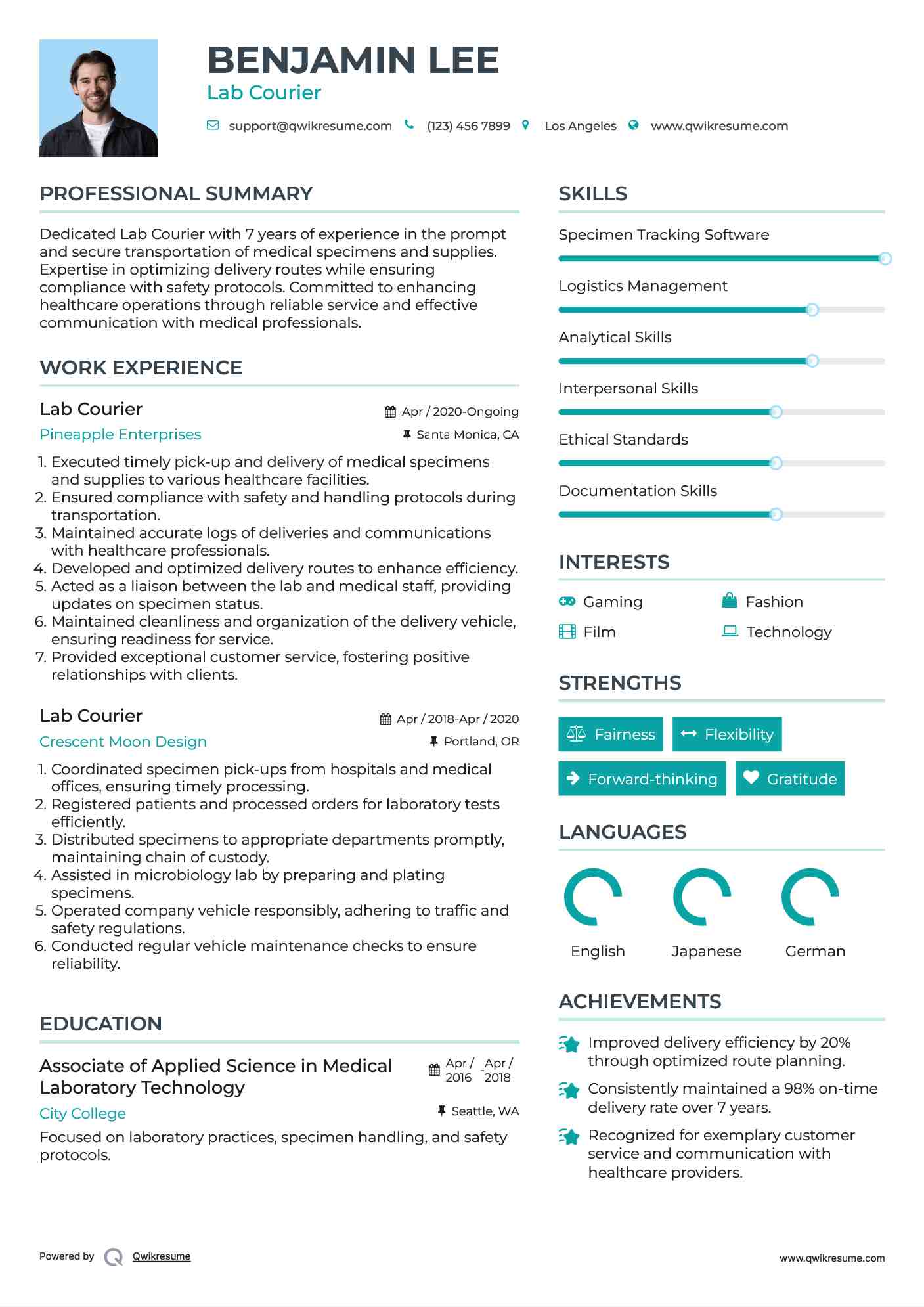 Lab Courier Resume Sample