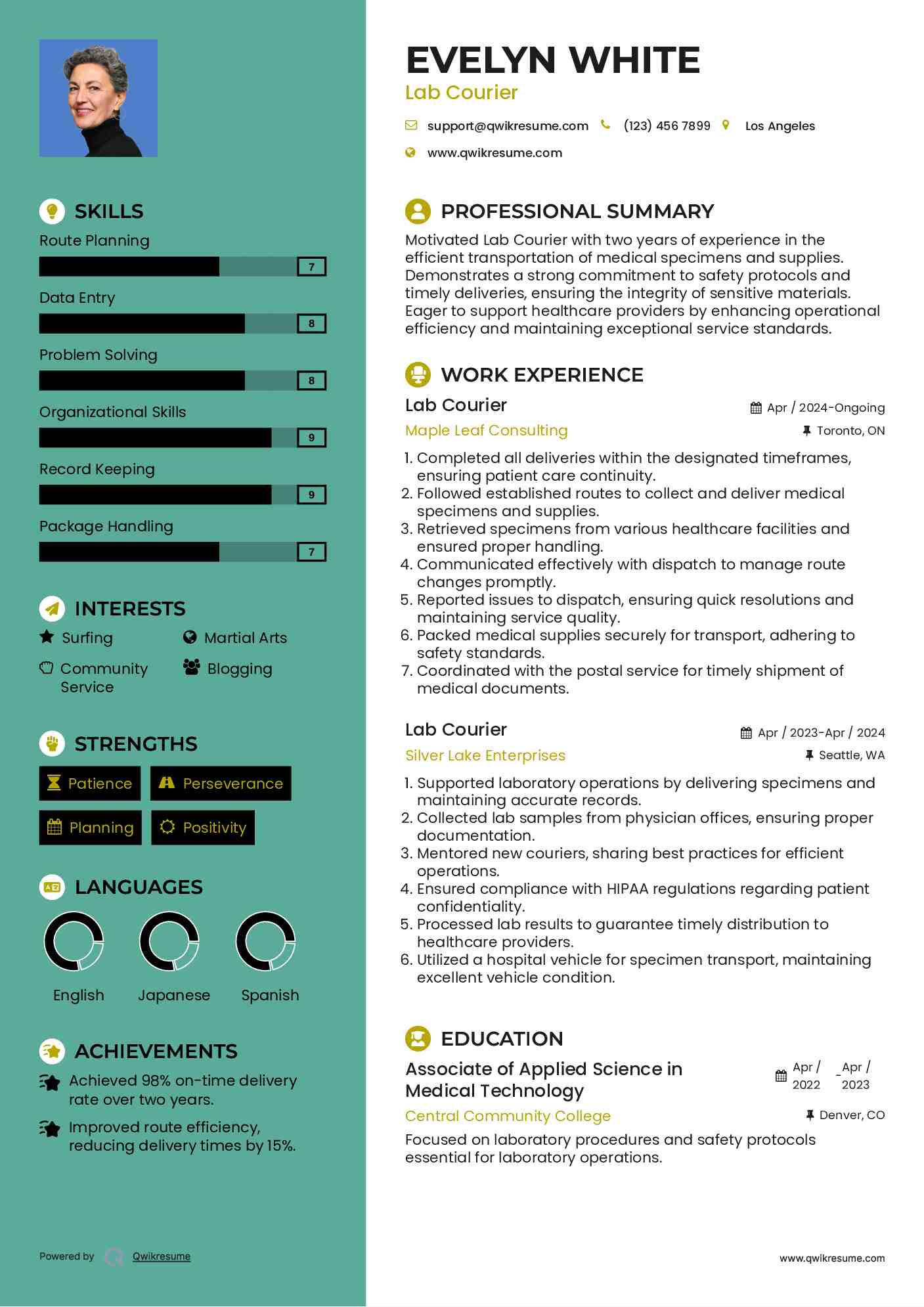 Lab Courier Resume Samples QwikResume