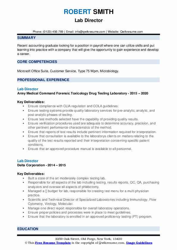 Lab Director Resume Samples QwikResume