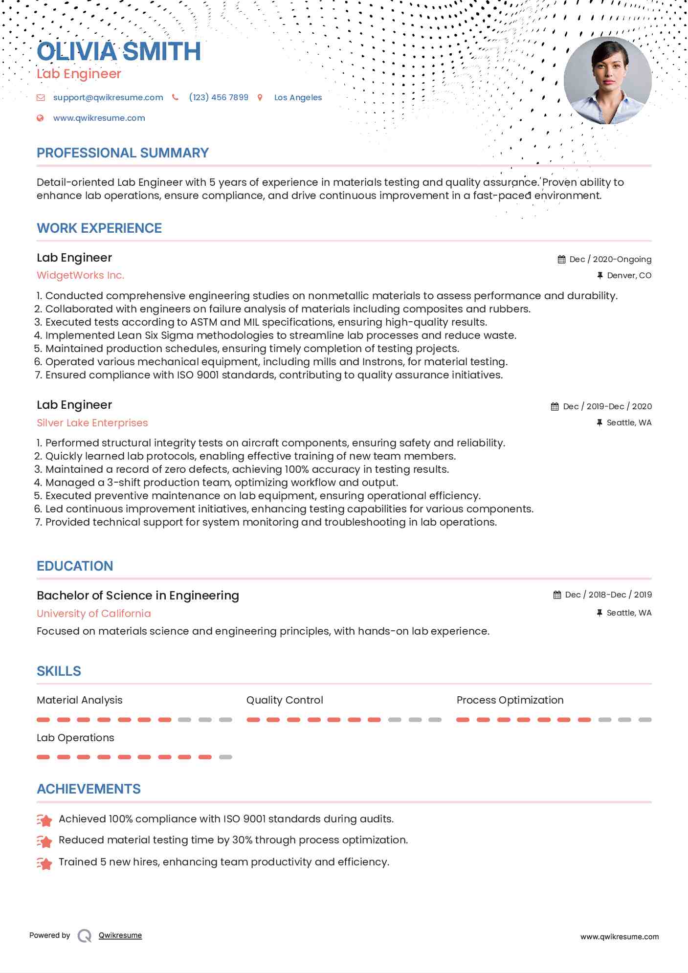 Lab Engineer Resume Example