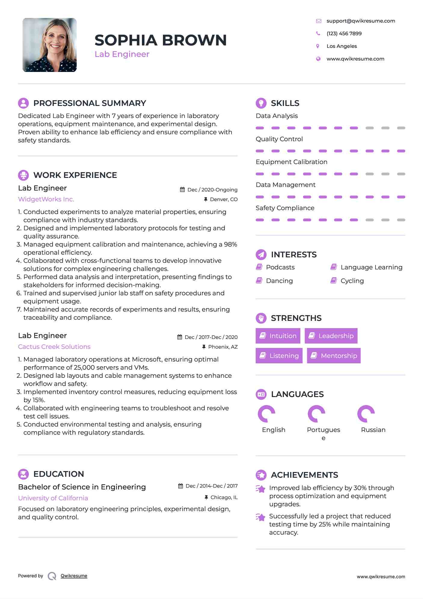 Lab Engineer Resume Model