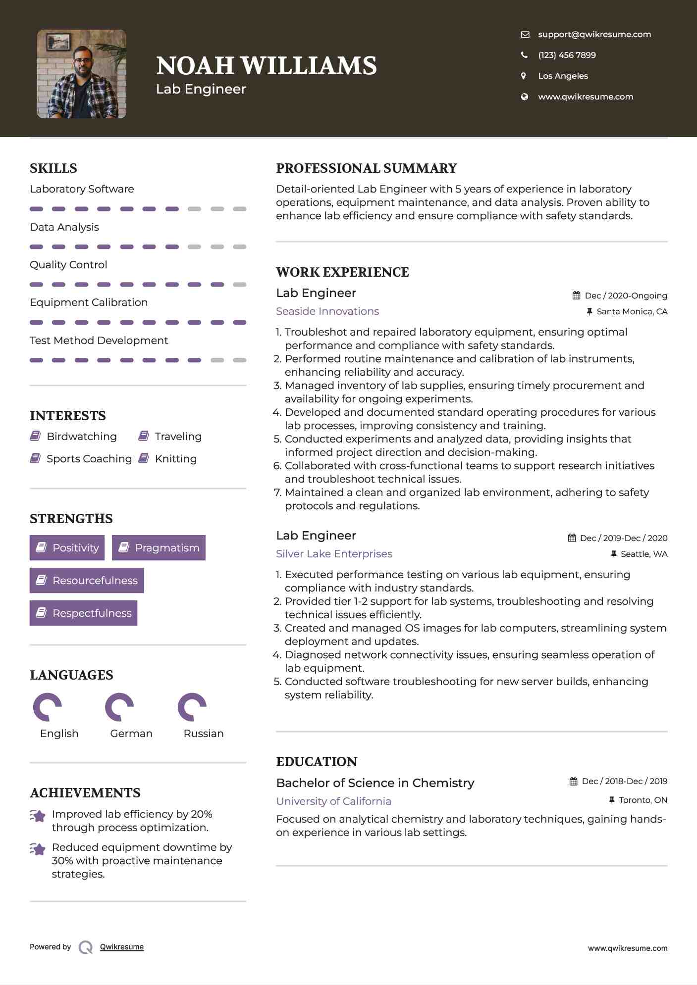 Lab Engineer Resume Example