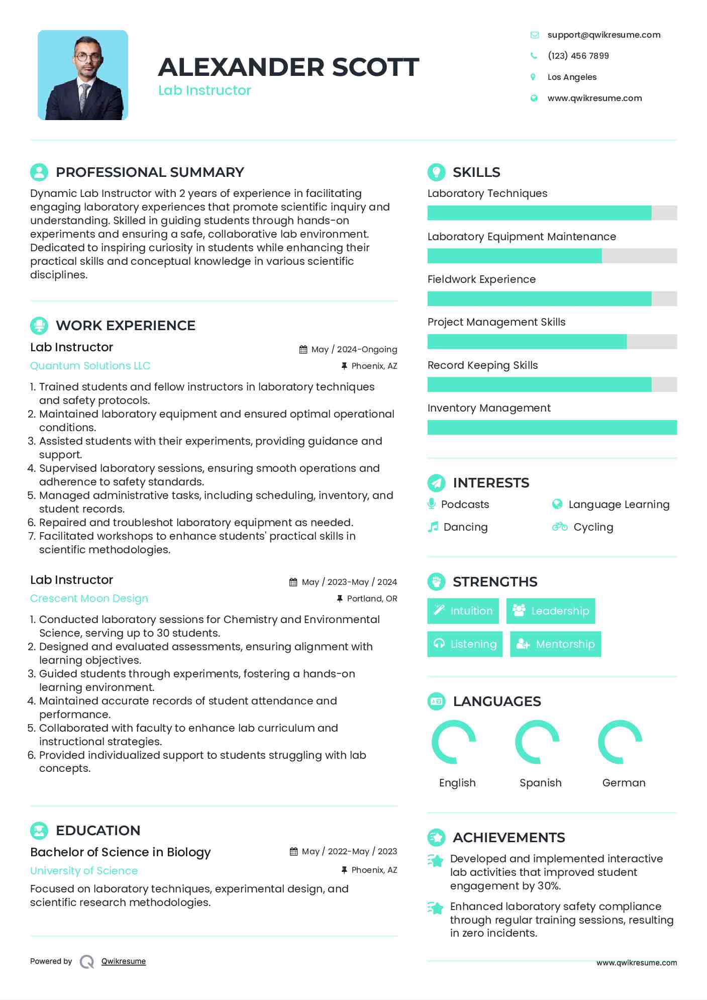 Lab Instructor Resume Sample