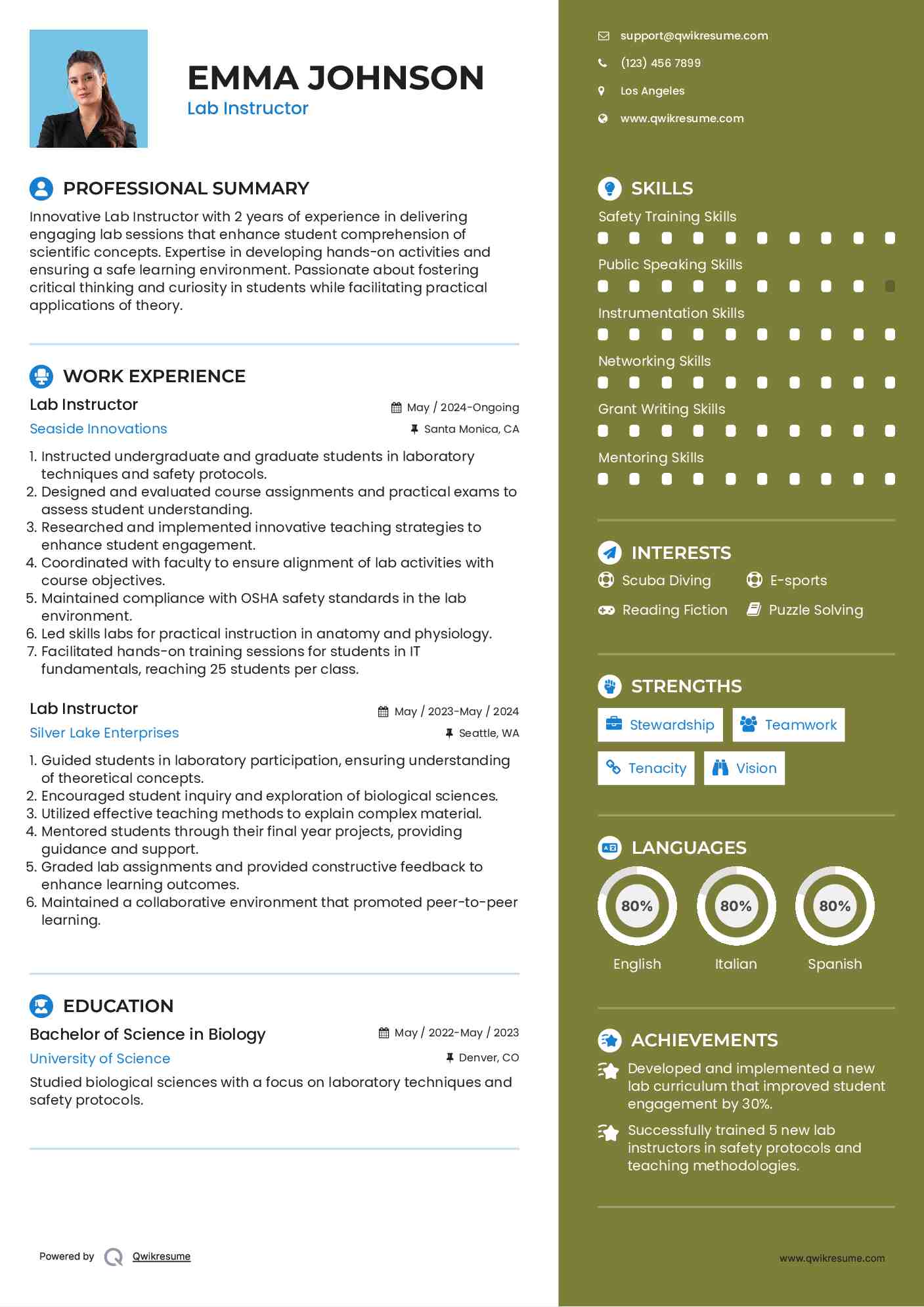 Lab Instructor Resume Samples QwikResume