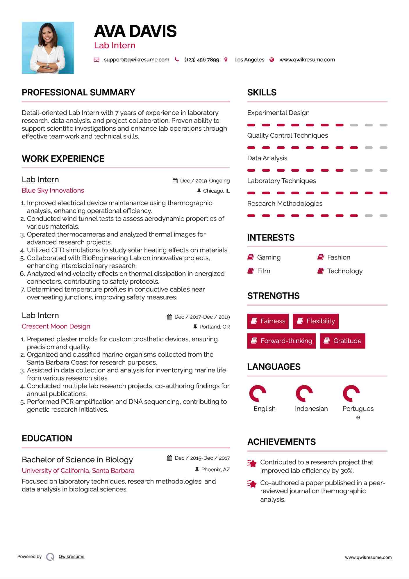 Lab Intern Resume Format