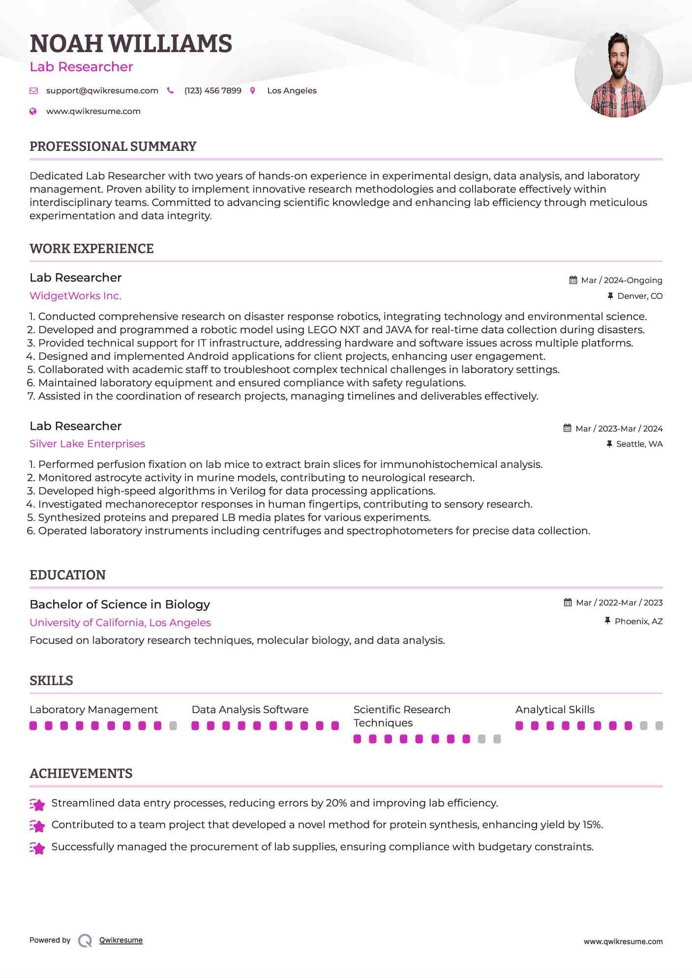 Lab Researcher Resume Format