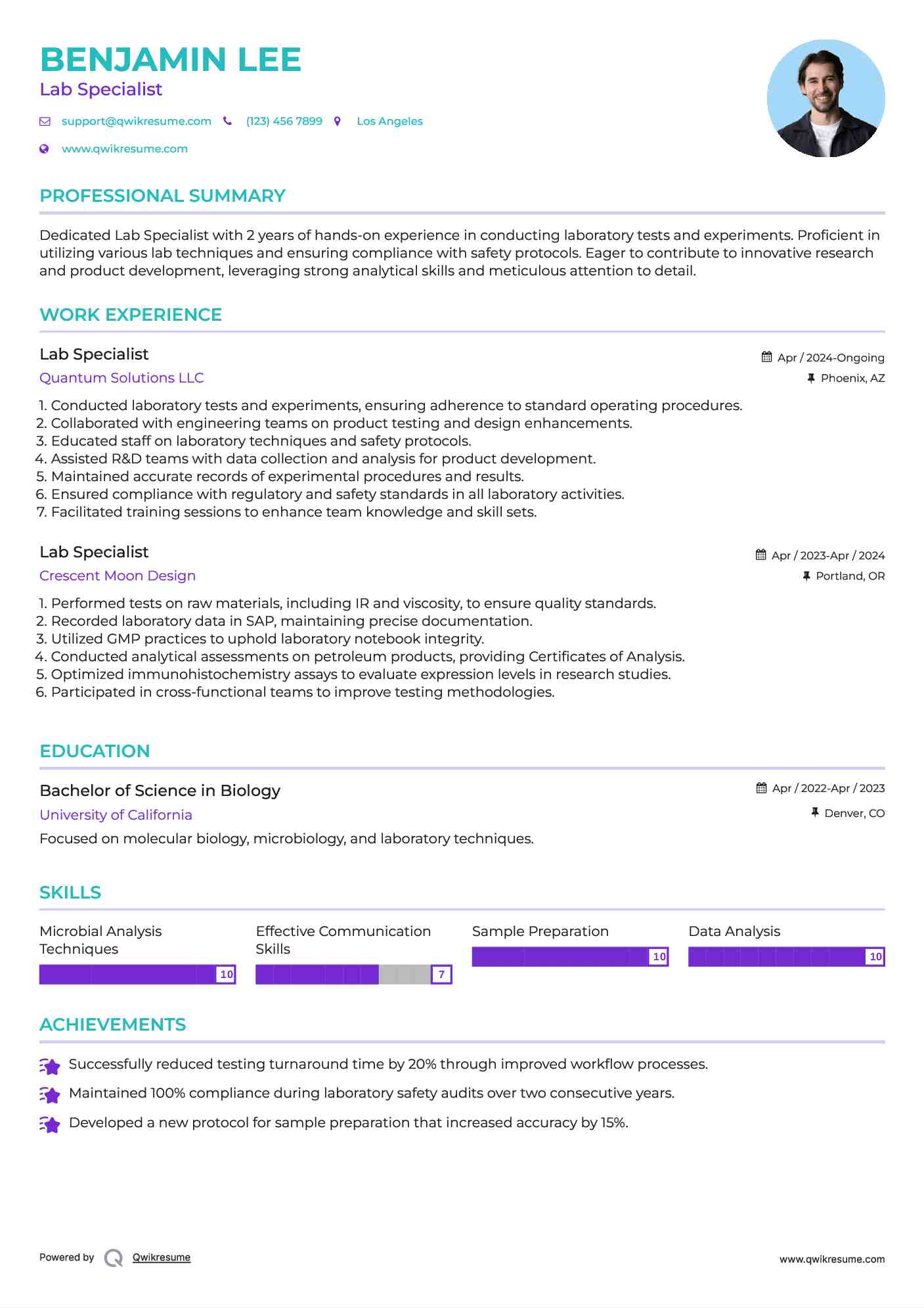 Lab Specialist Resume Format