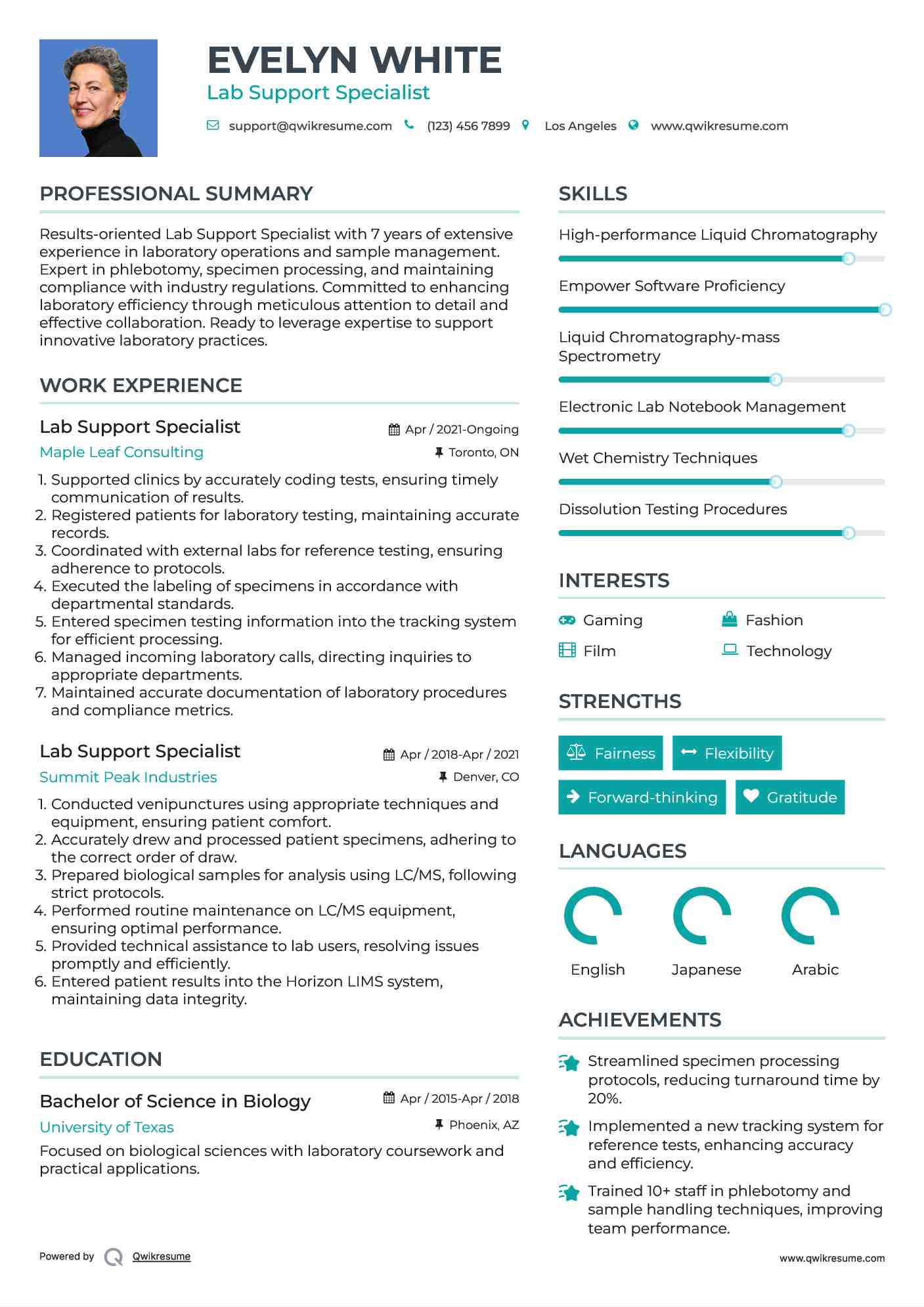 Lab Support Specialist Resume Format