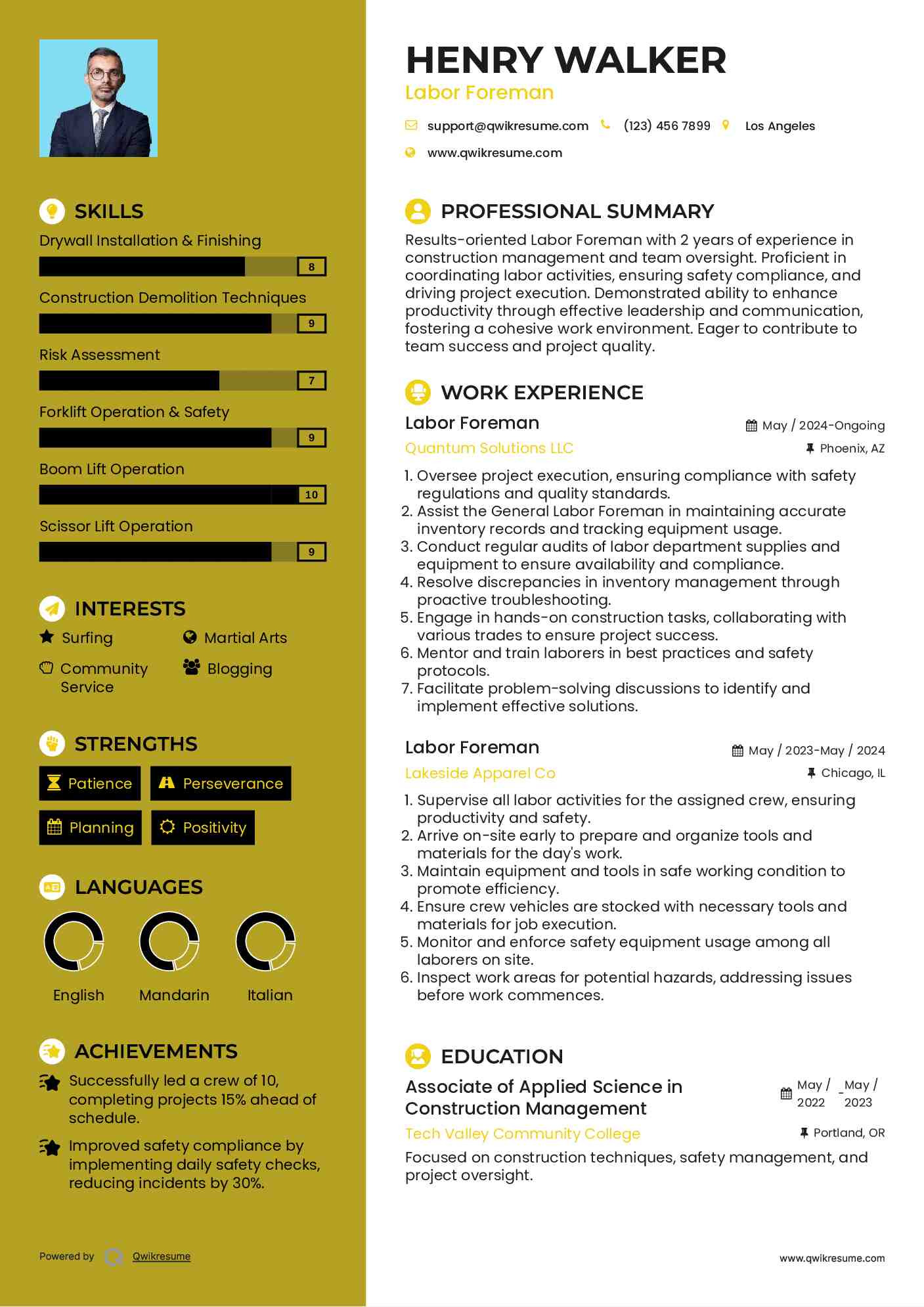 Labor Foreman Resume Format