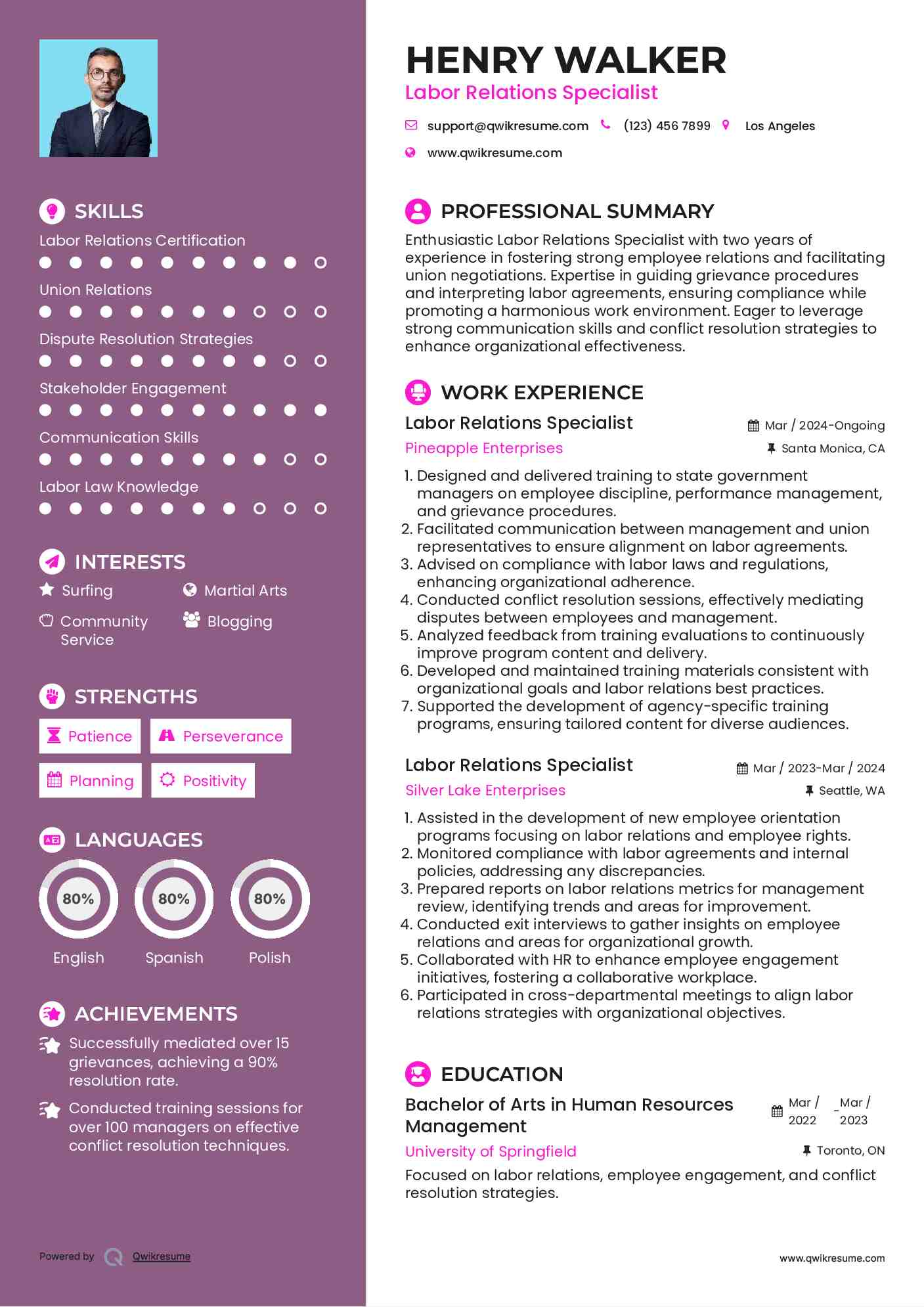 Labor Relations Specialist Resume Format