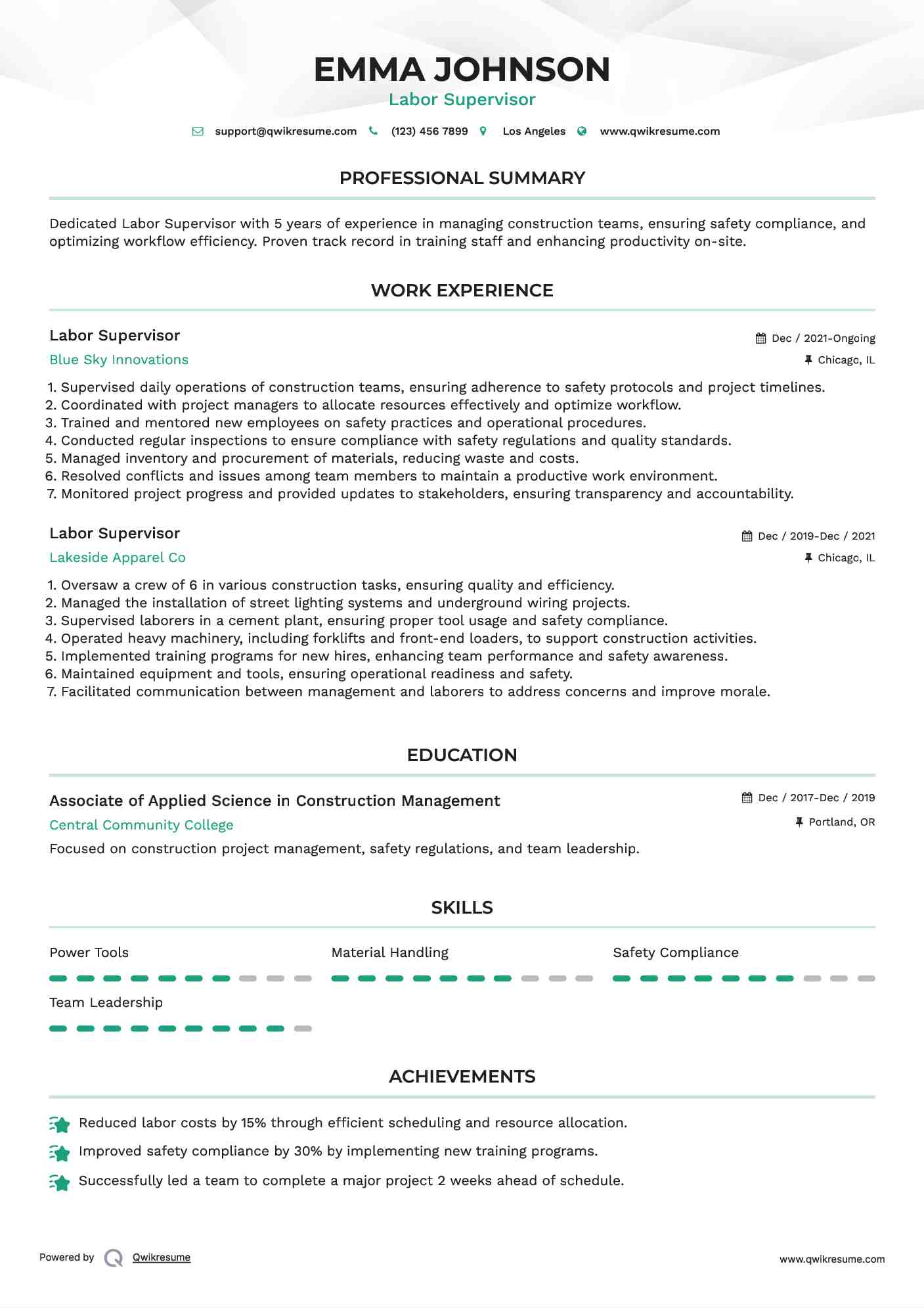 10+ Labor Supervisor Resume Samples & Templates for 2025
