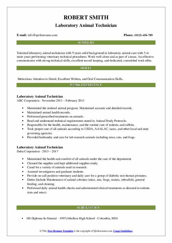 Laboratory Animal Technician Resume Samples QwikResume