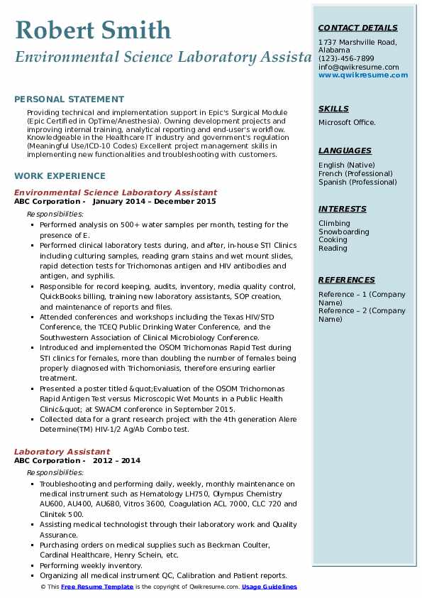 Laboratory Assistant Resume Samples QwikResume