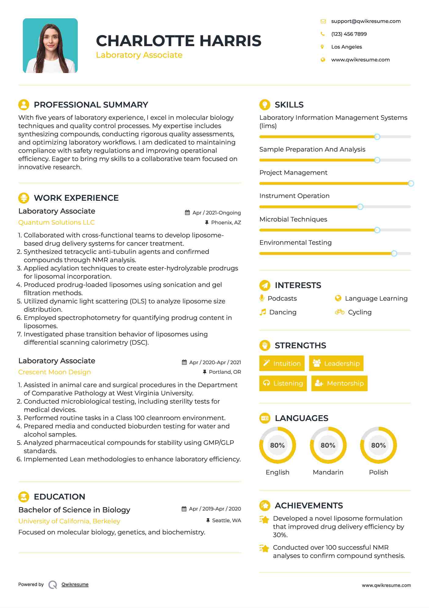 Laboratory Associate Resume Sample