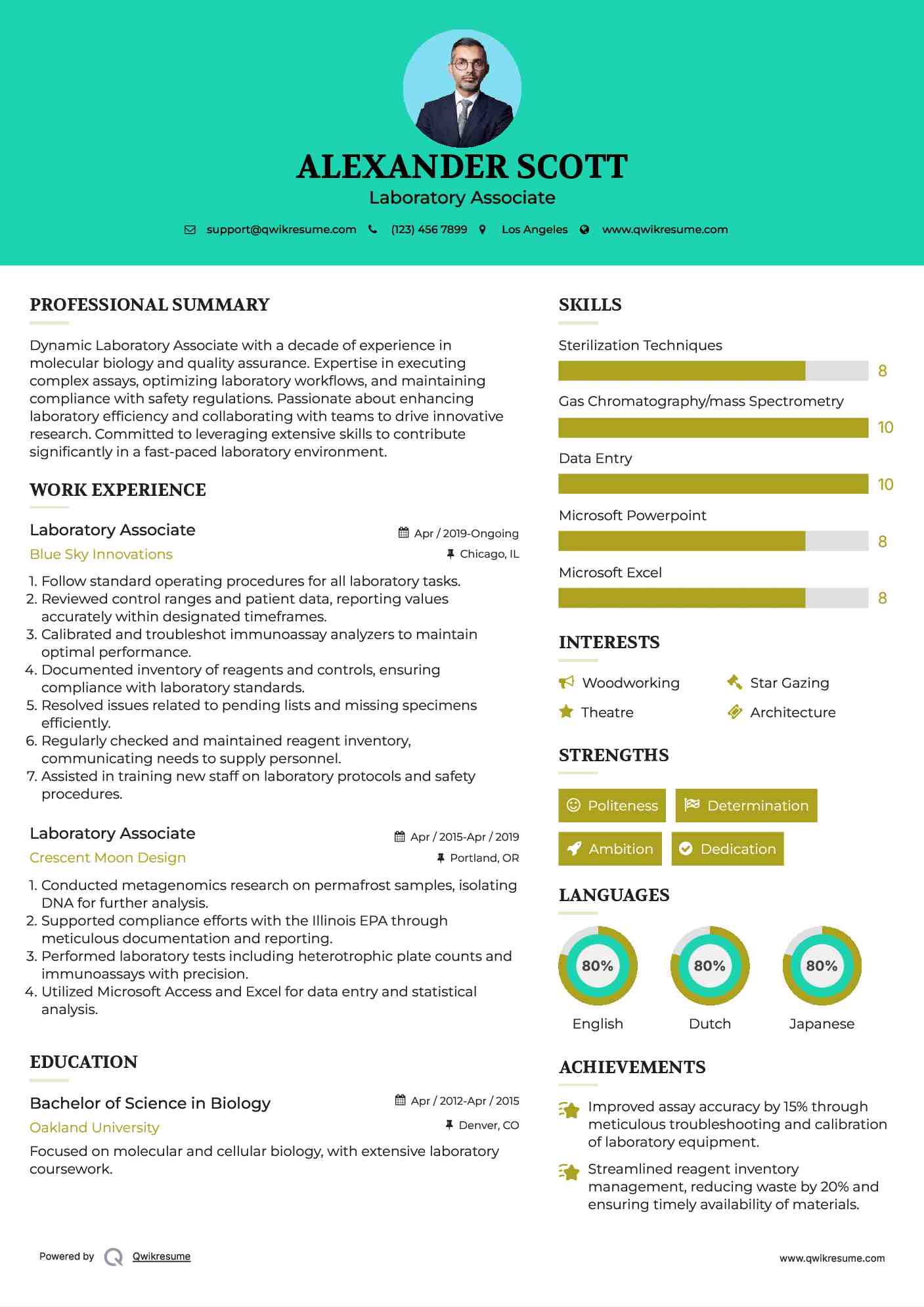 Laboratory Associate Resume Sample
