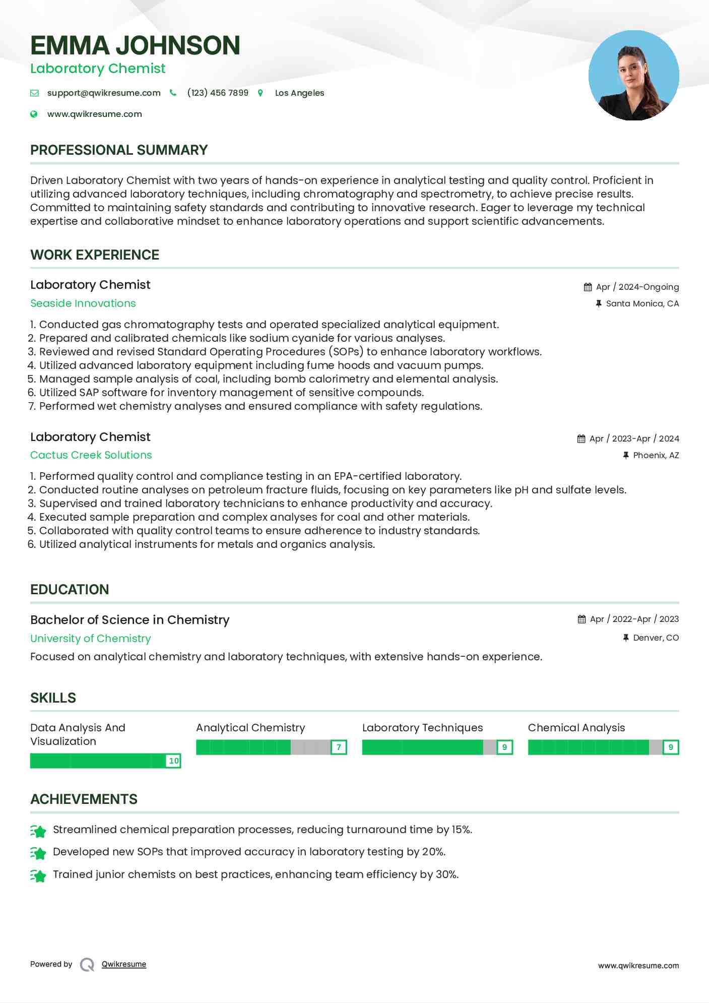 Laboratory Chemist Resume Format