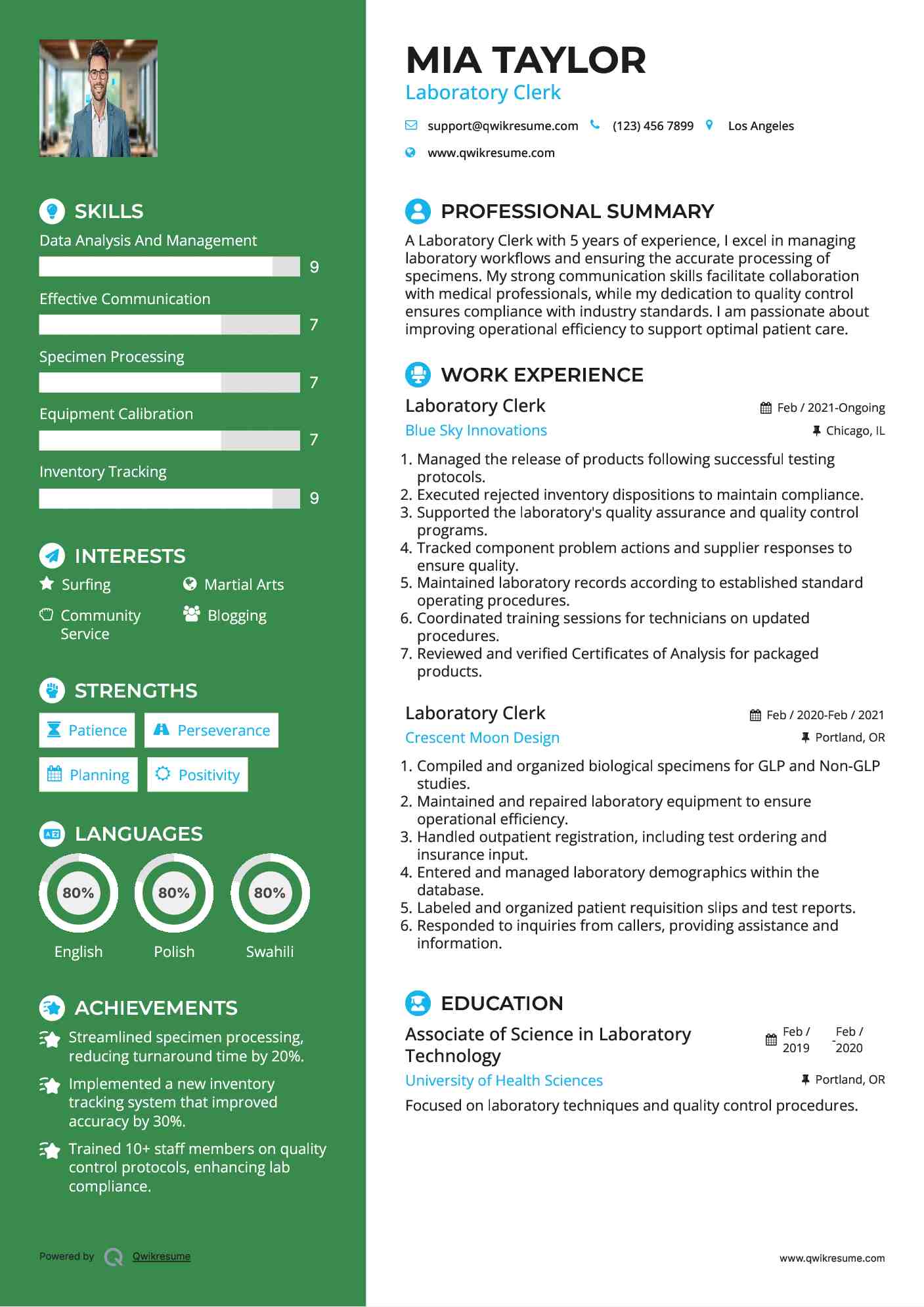 Laboratory Clerk Resume Example