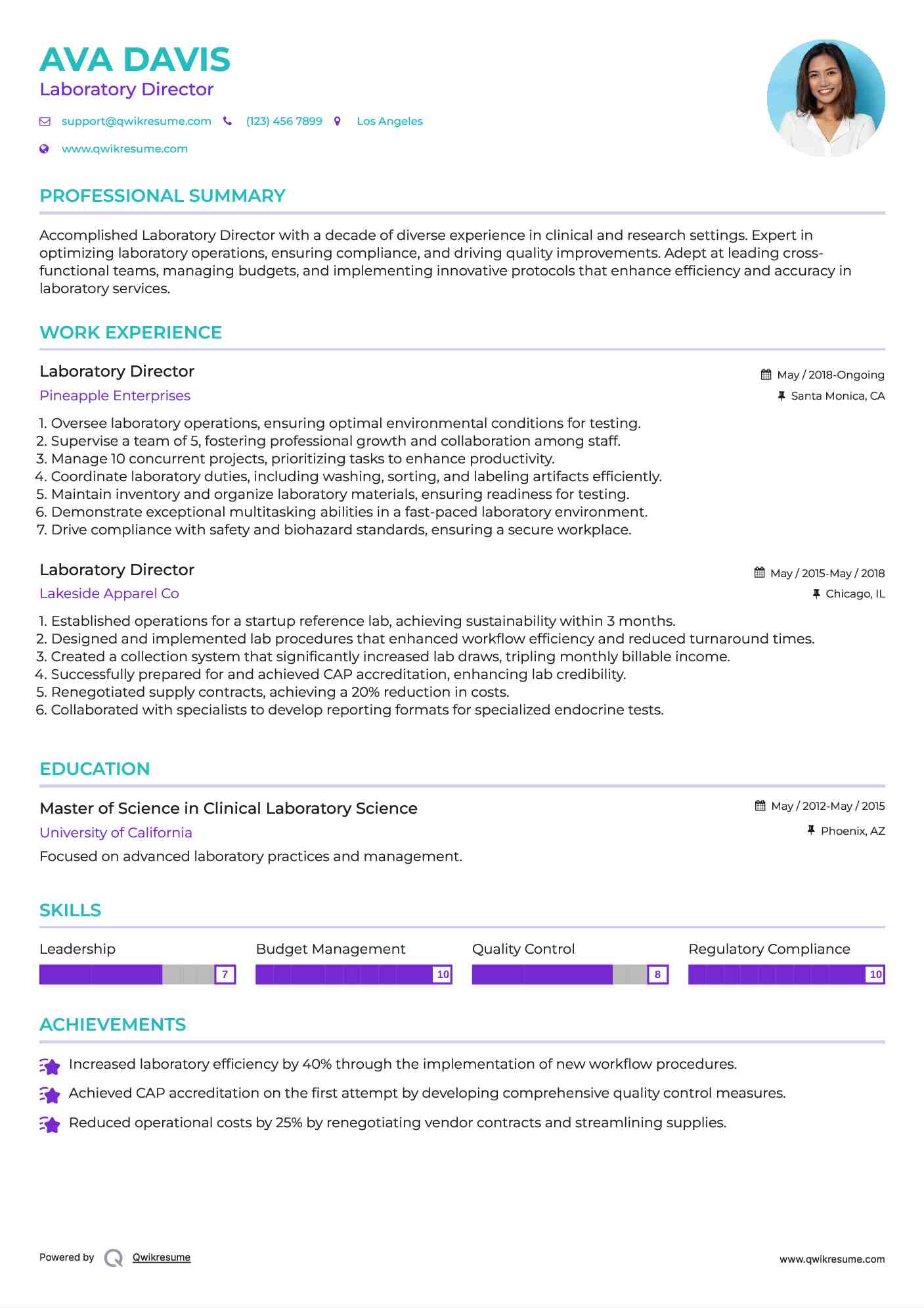Laboratory Director Resume Model