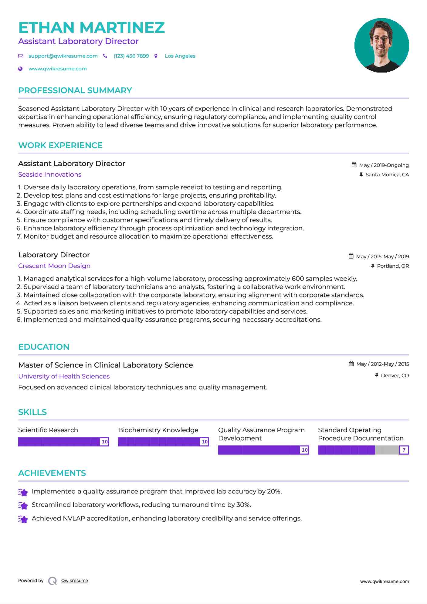 Assistant Laboratory Director Resume Format