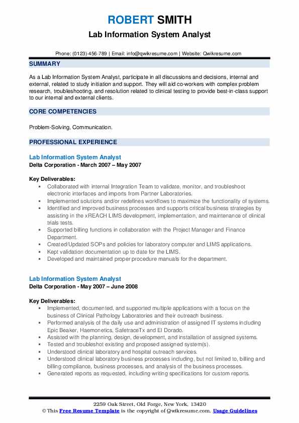 Laboratory Information System Analyst Resume Samples QwikResume