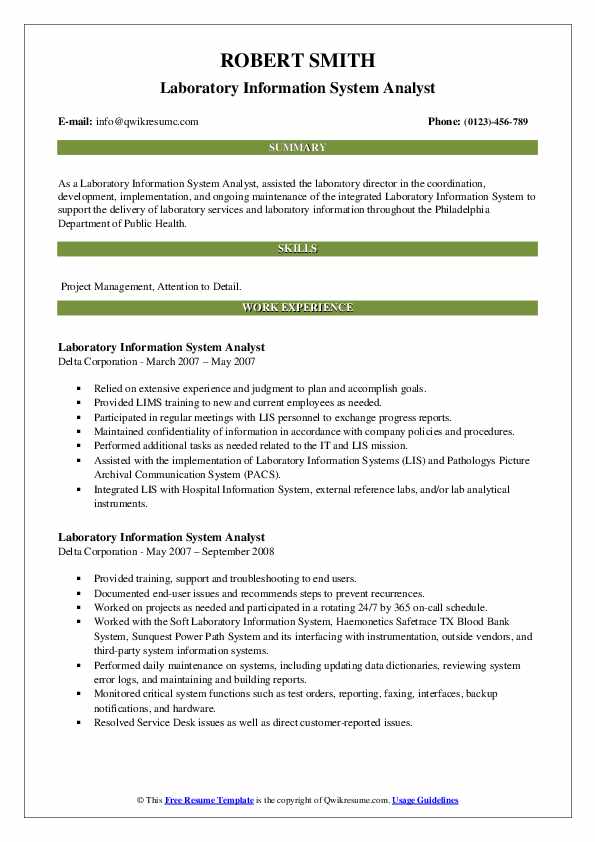 Laboratory Information System Analyst Resume Samples QwikResume