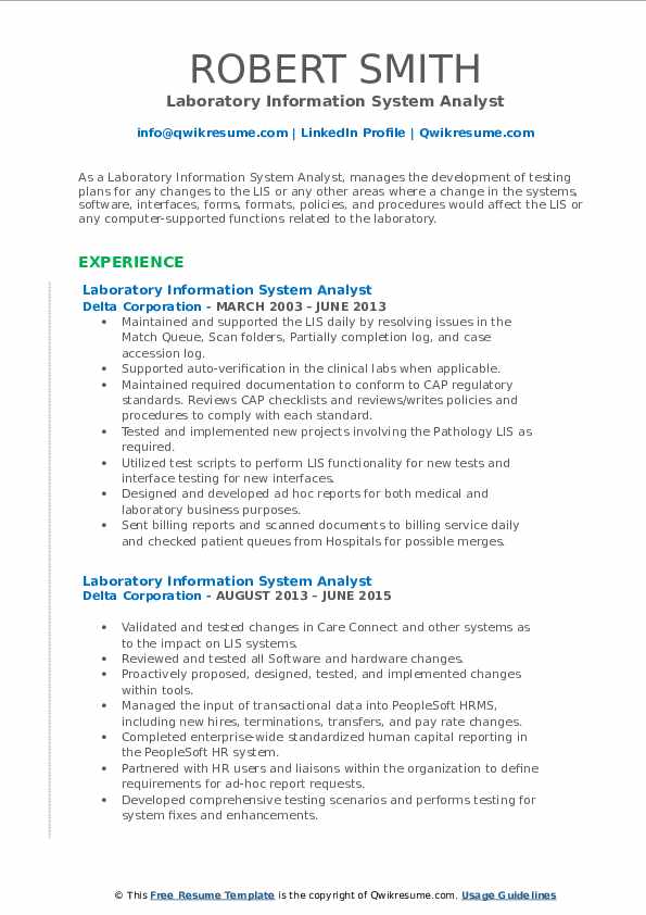 Laboratory Information System Analyst Resume Samples QwikResume