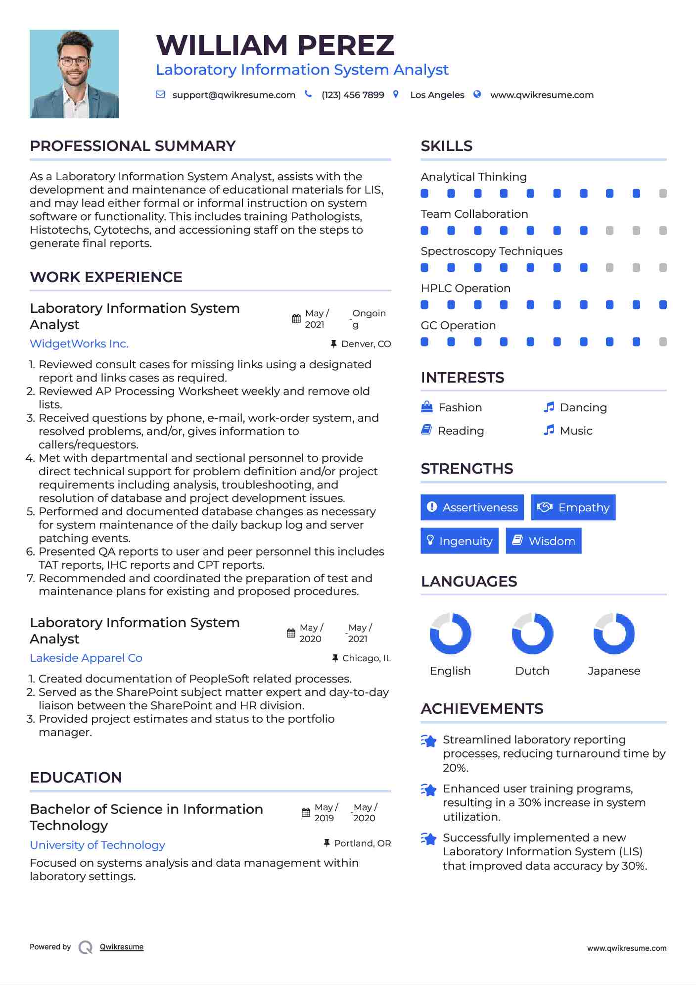 Laboratory Information System Analyst Resume Samples QwikResume