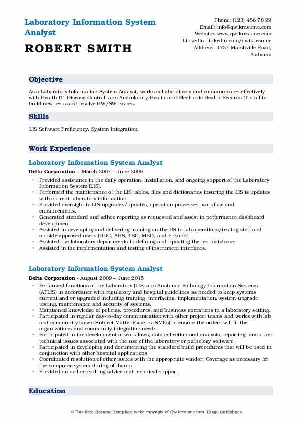Laboratory Information System Analyst Resume Samples QwikResume