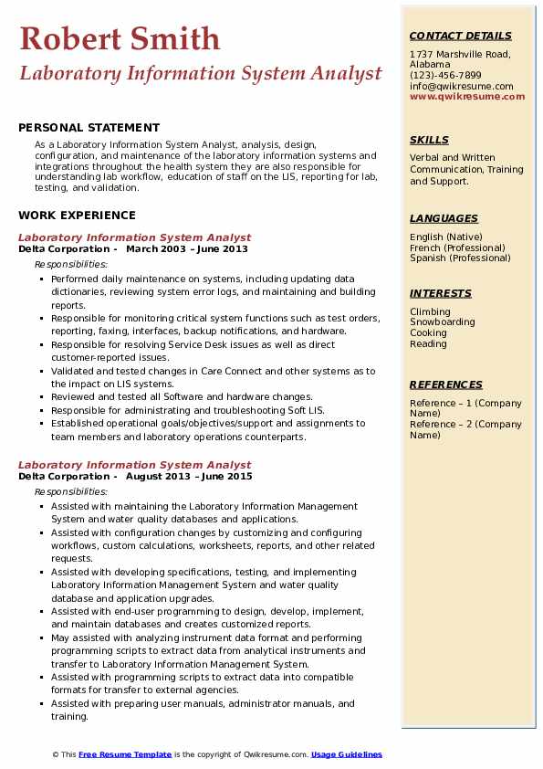 Laboratory Information System Analyst Resume Samples QwikResume