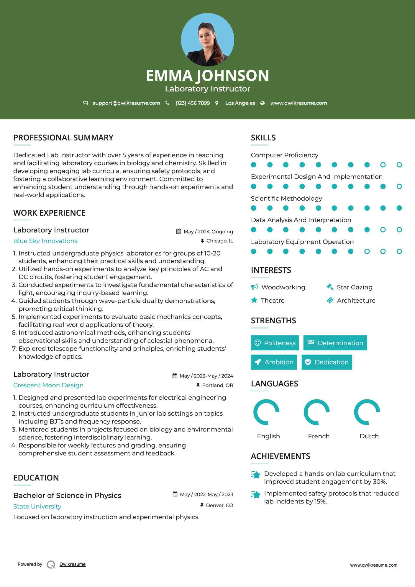 Laboratory Instructor Resume Samples QwikResume